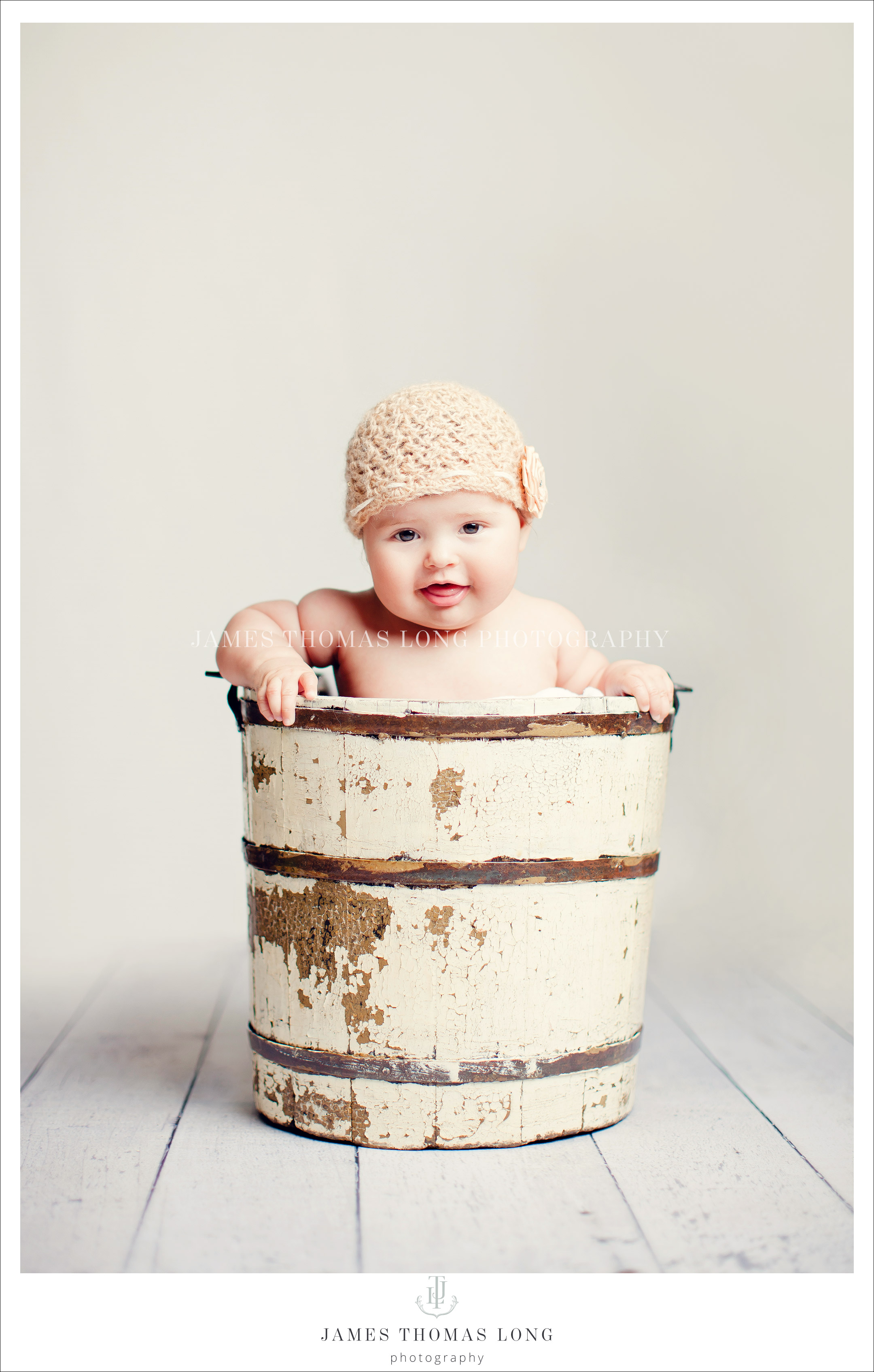 East Bay baby photographer 4 month baby girl in a bucket