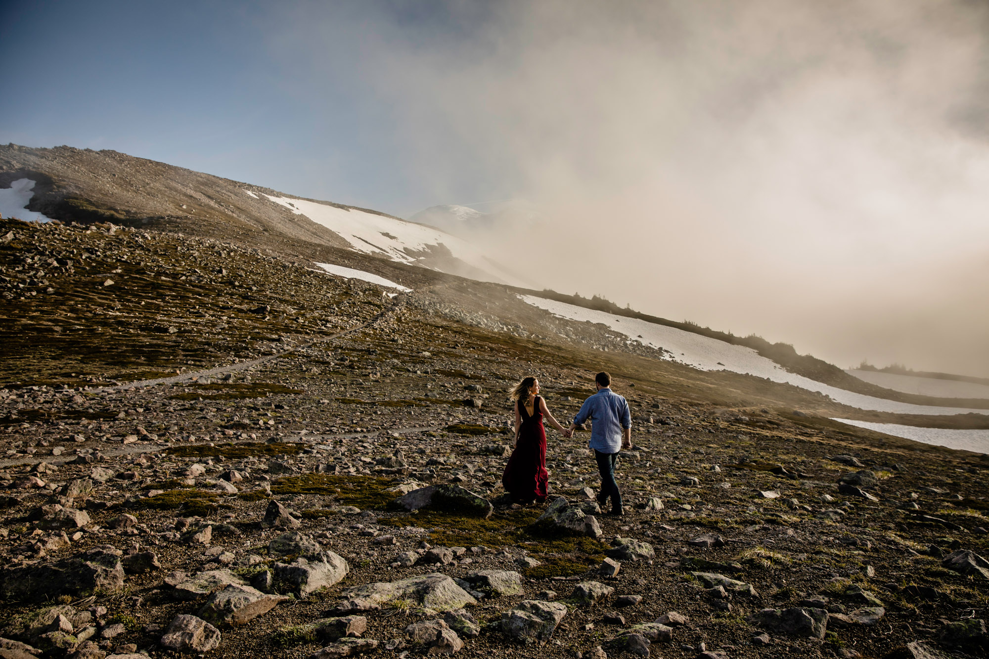 Adventure engagement session at Mount Rainier by Seattle wedding photographer James Thomas Long Photography