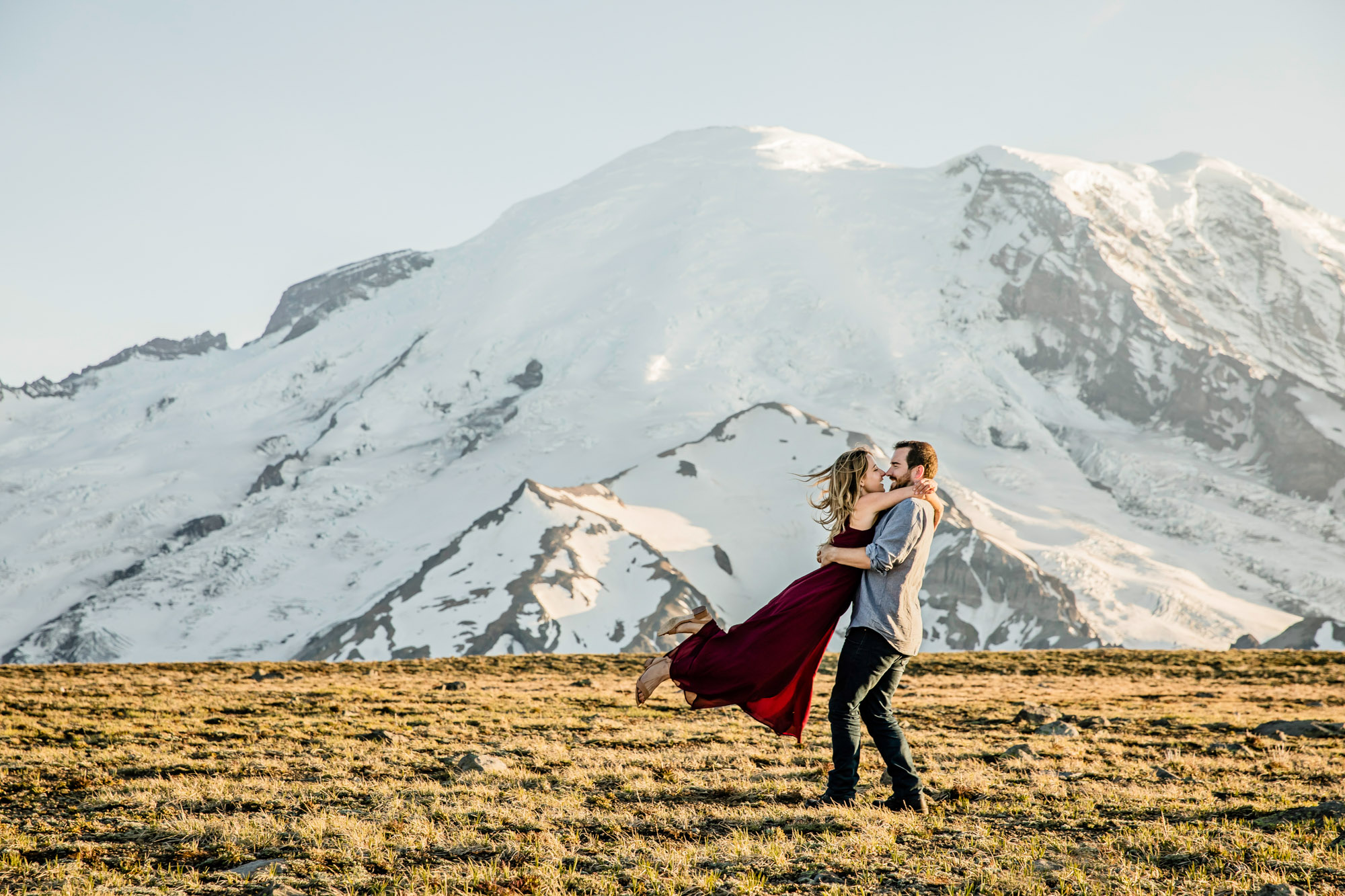 Adventure engagement session at Mount Rainier by Seattle wedding photographer James Thomas Long Photography