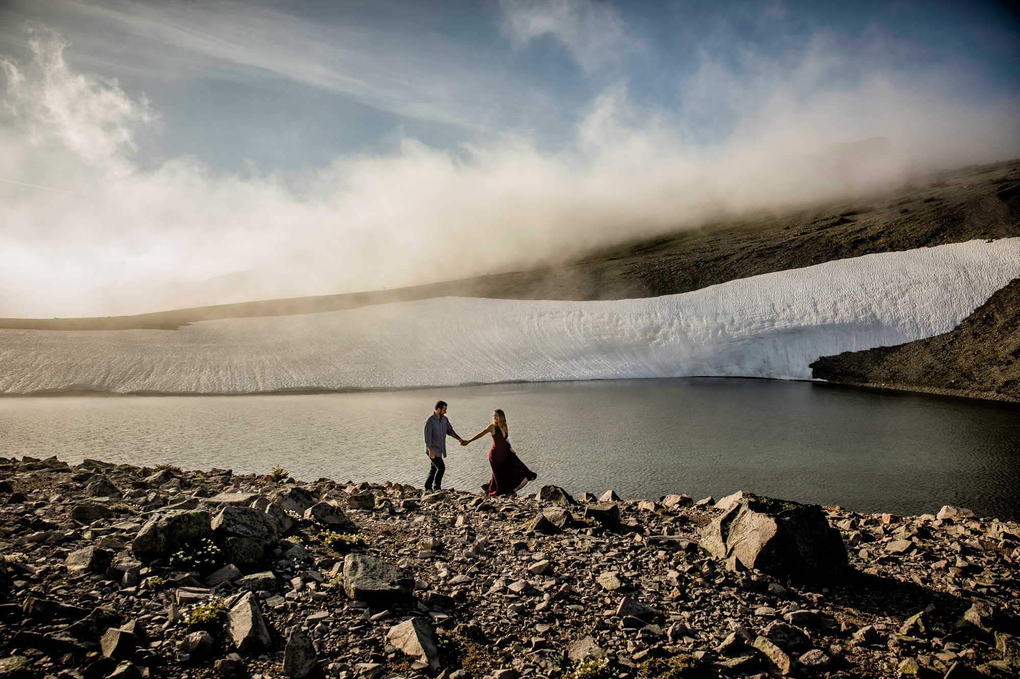 Adventure engagement session at Mount Rainier by Seattle wedding photographer James Thomas Long Photography