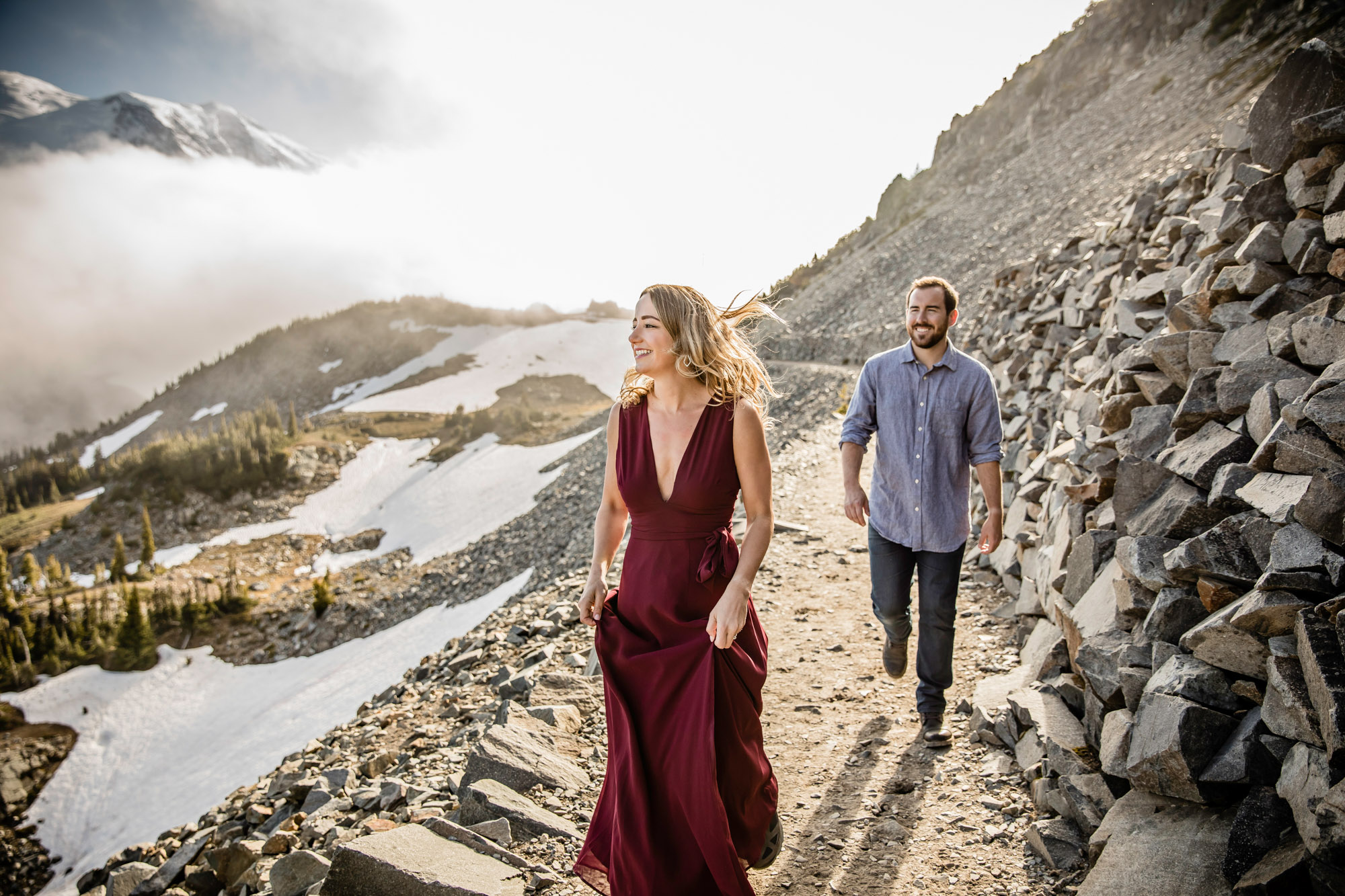 Adventure engagement session at Mount Rainier by Seattle wedding photographer James Thomas Long Photography