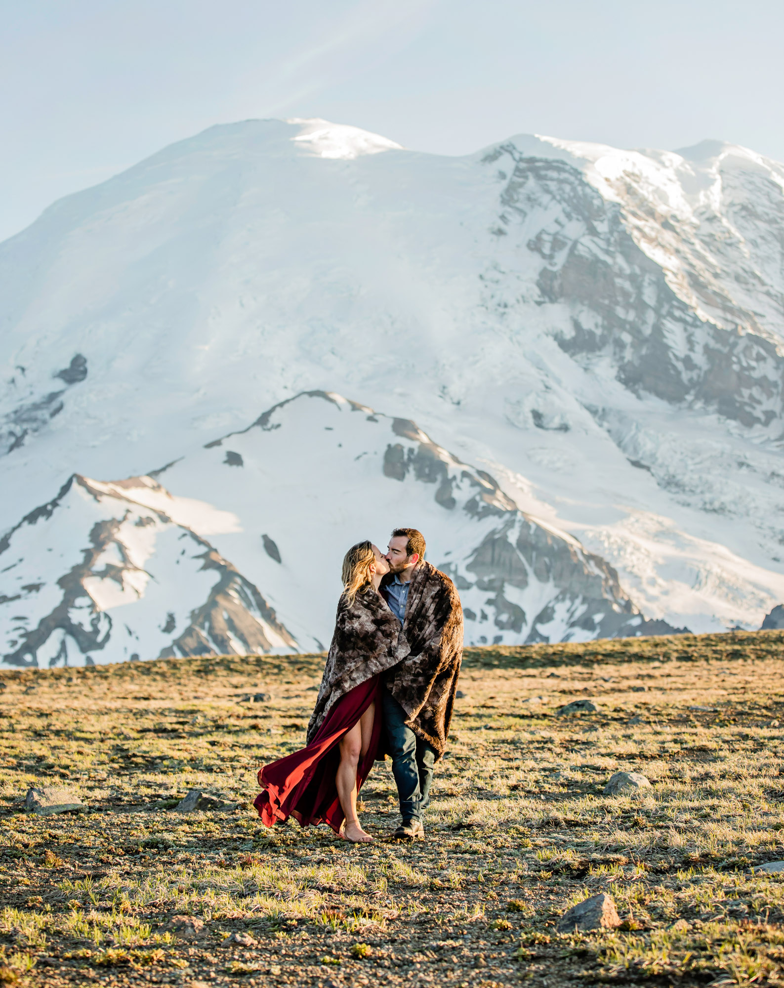 Adventure engagement session at Mount Rainier by Seattle wedding photographer James Thomas Long Photography