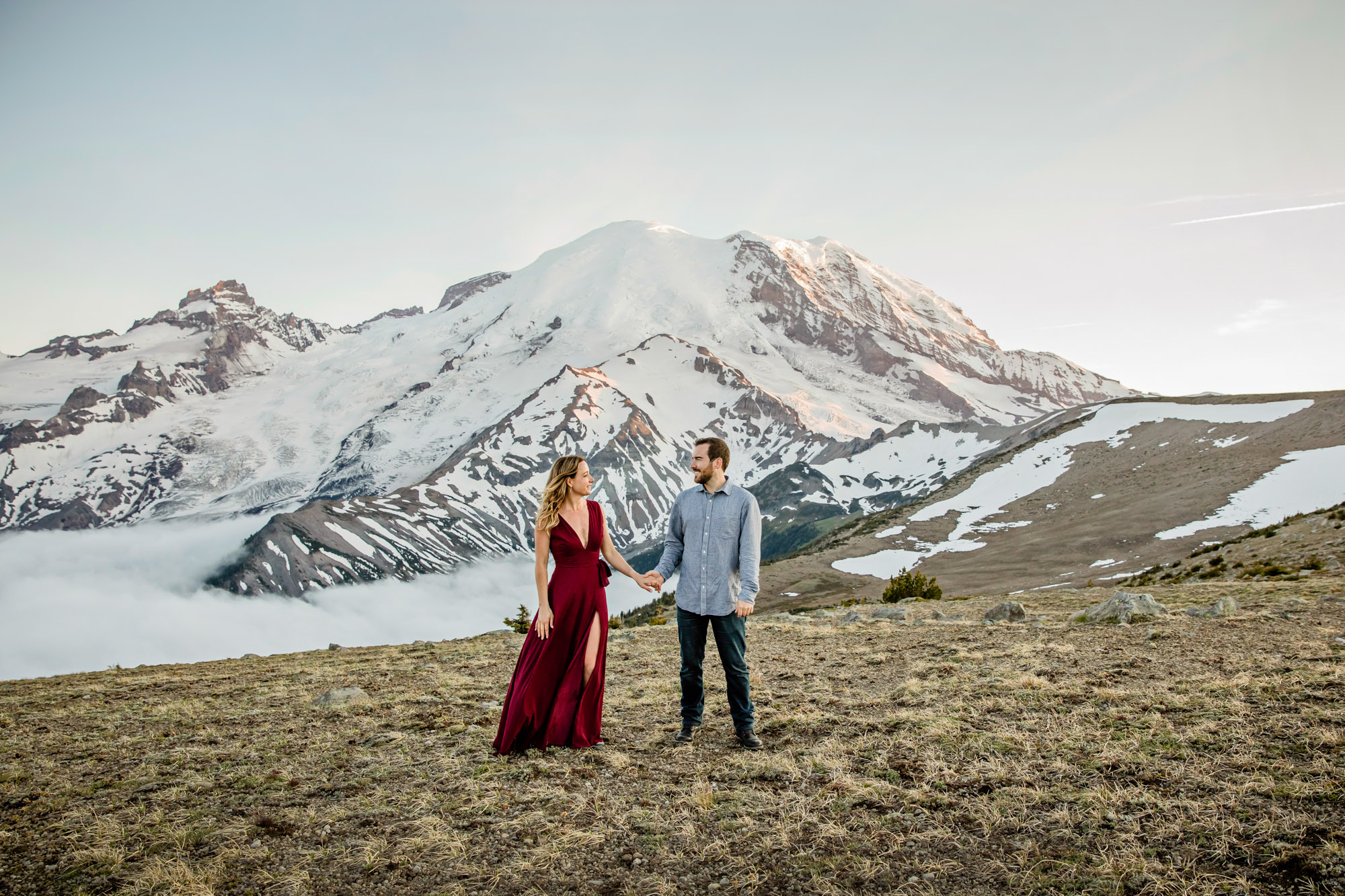 Adventure engagement session at Mount Rainier by Seattle wedding photographer James Thomas Long Photography