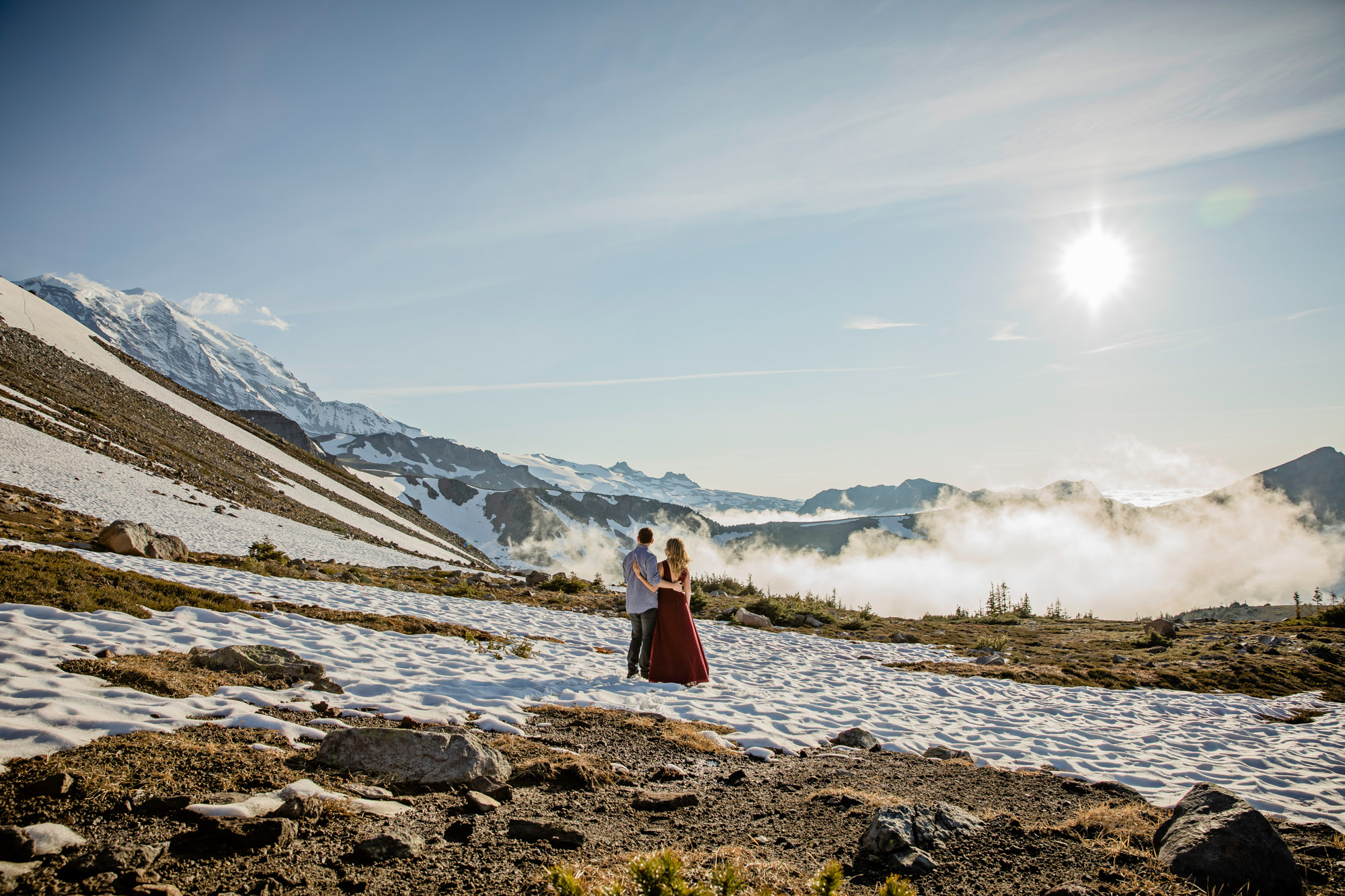 Adventure engagement session at Mount Rainier by Seattle wedding photographer James Thomas Long Photography