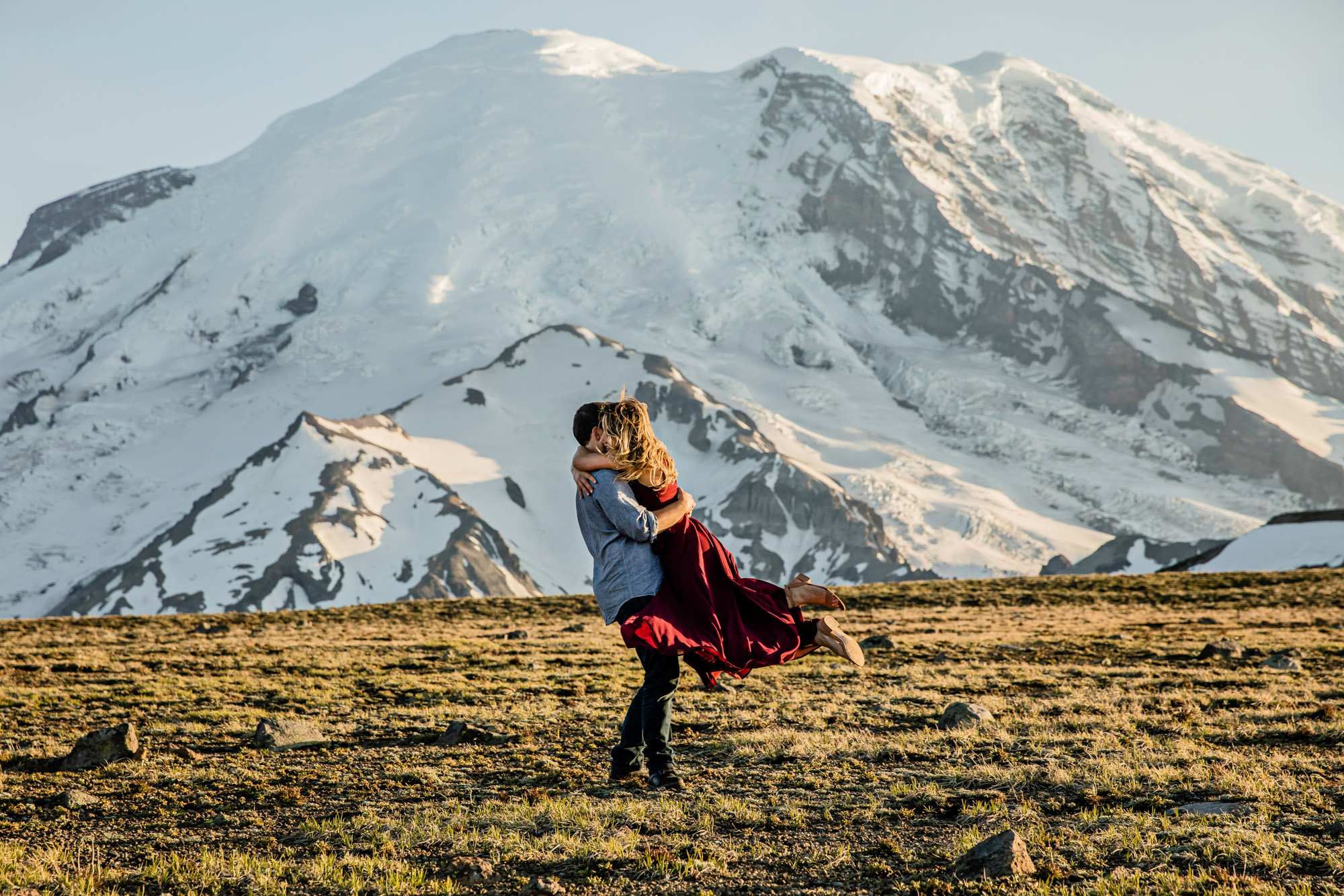 Adventure engagement session at Mount Rainier by Seattle wedding photographer James Thomas Long Photography