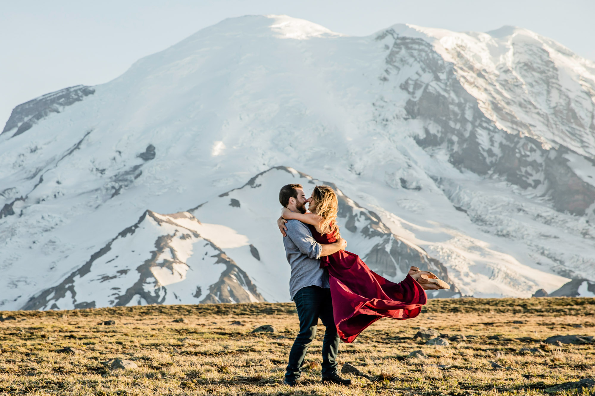 Adventure engagement session at Mount Rainier by Seattle wedding photographer James Thomas Long Photography