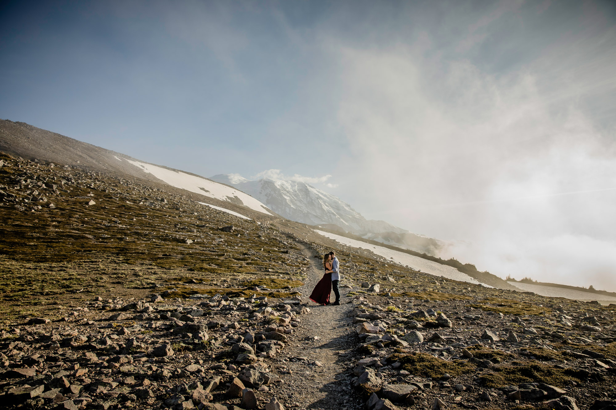 Adventure engagement session at Mount Rainier by Seattle wedding photographer James Thomas Long Photography