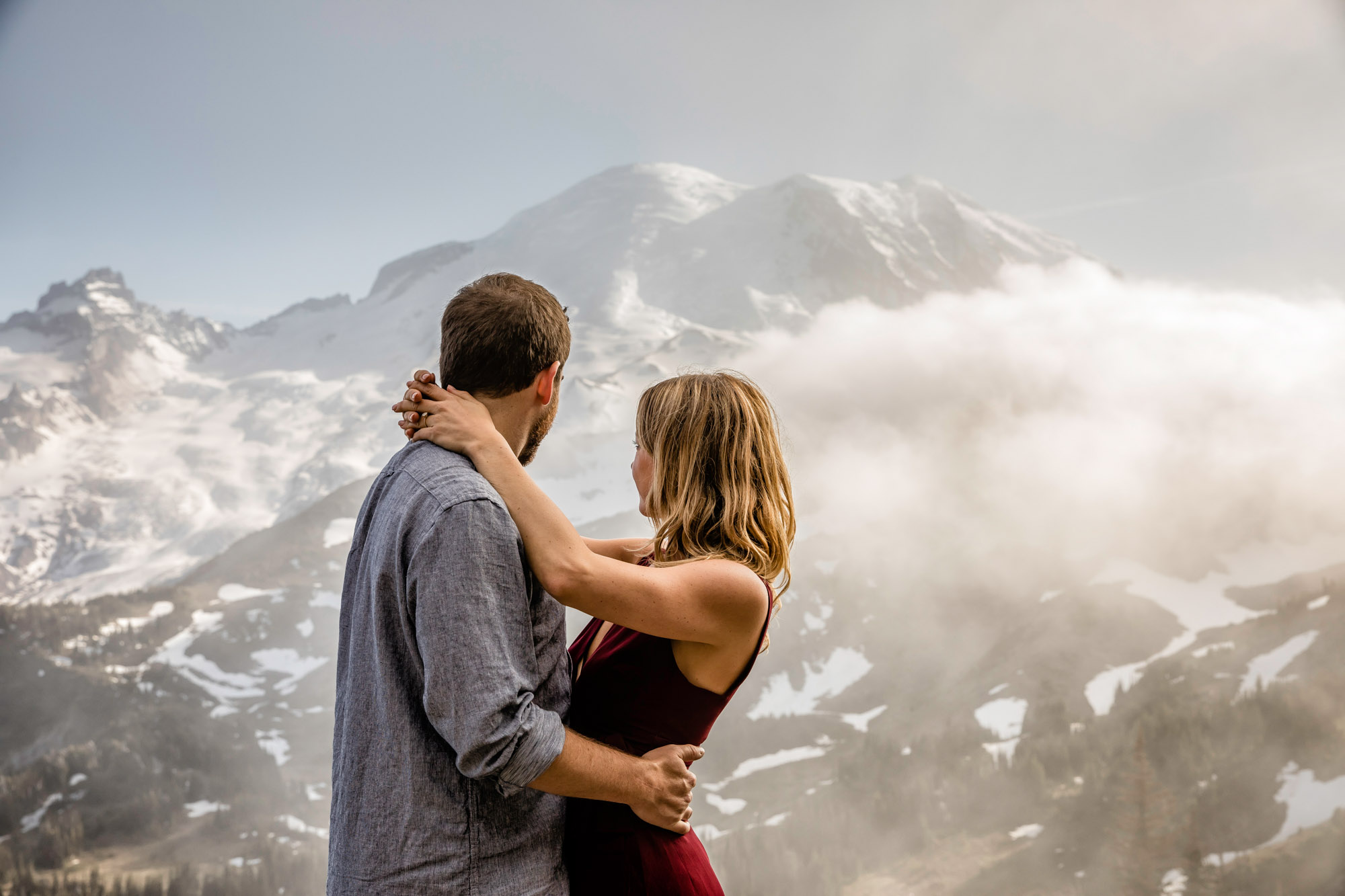 Adventure engagement session at Mount Rainier by Seattle wedding photographer James Thomas Long Photography