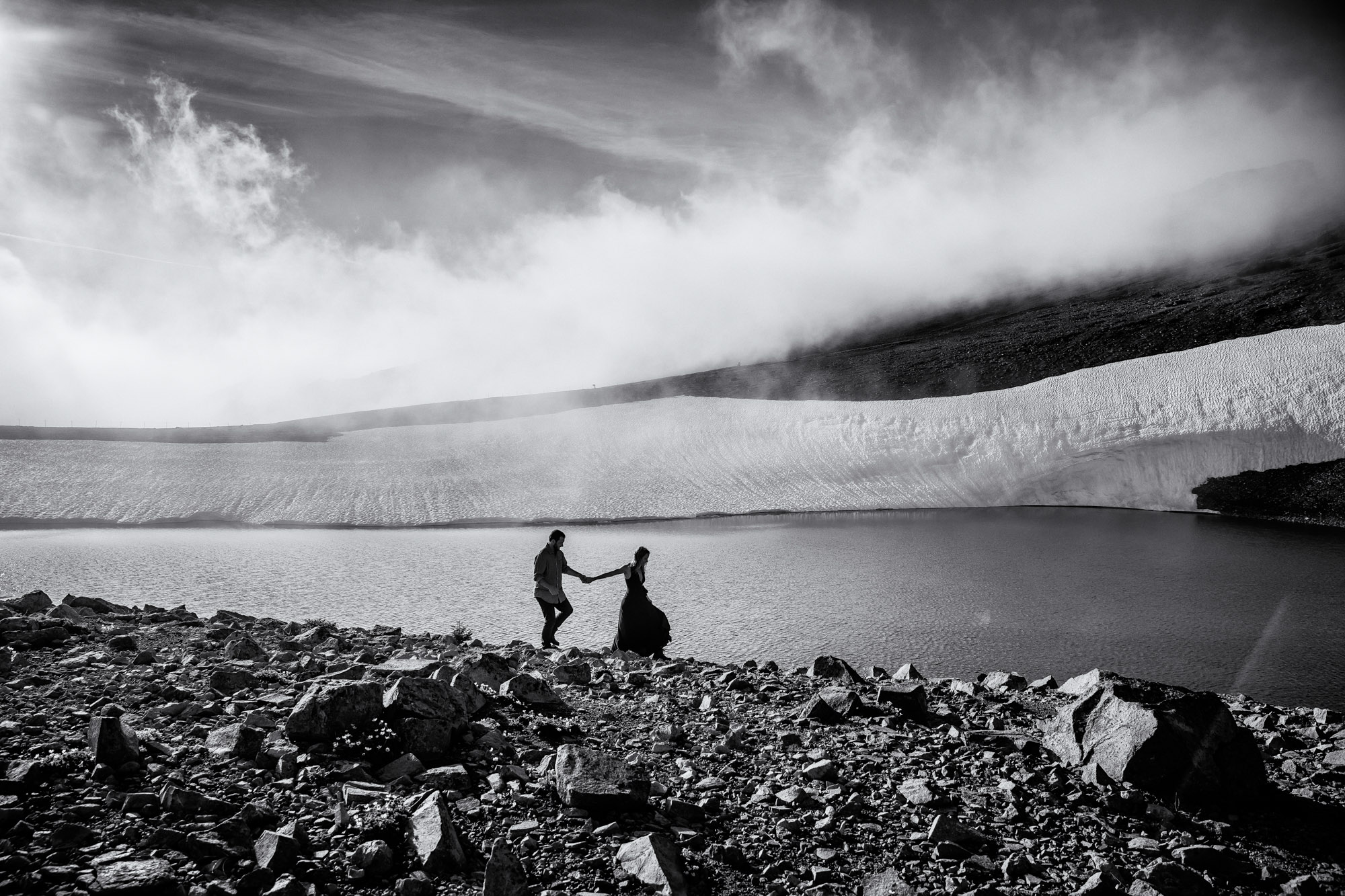 Adventure engagement session at Mount Rainier by Seattle wedding photographer James Thomas Long Photography