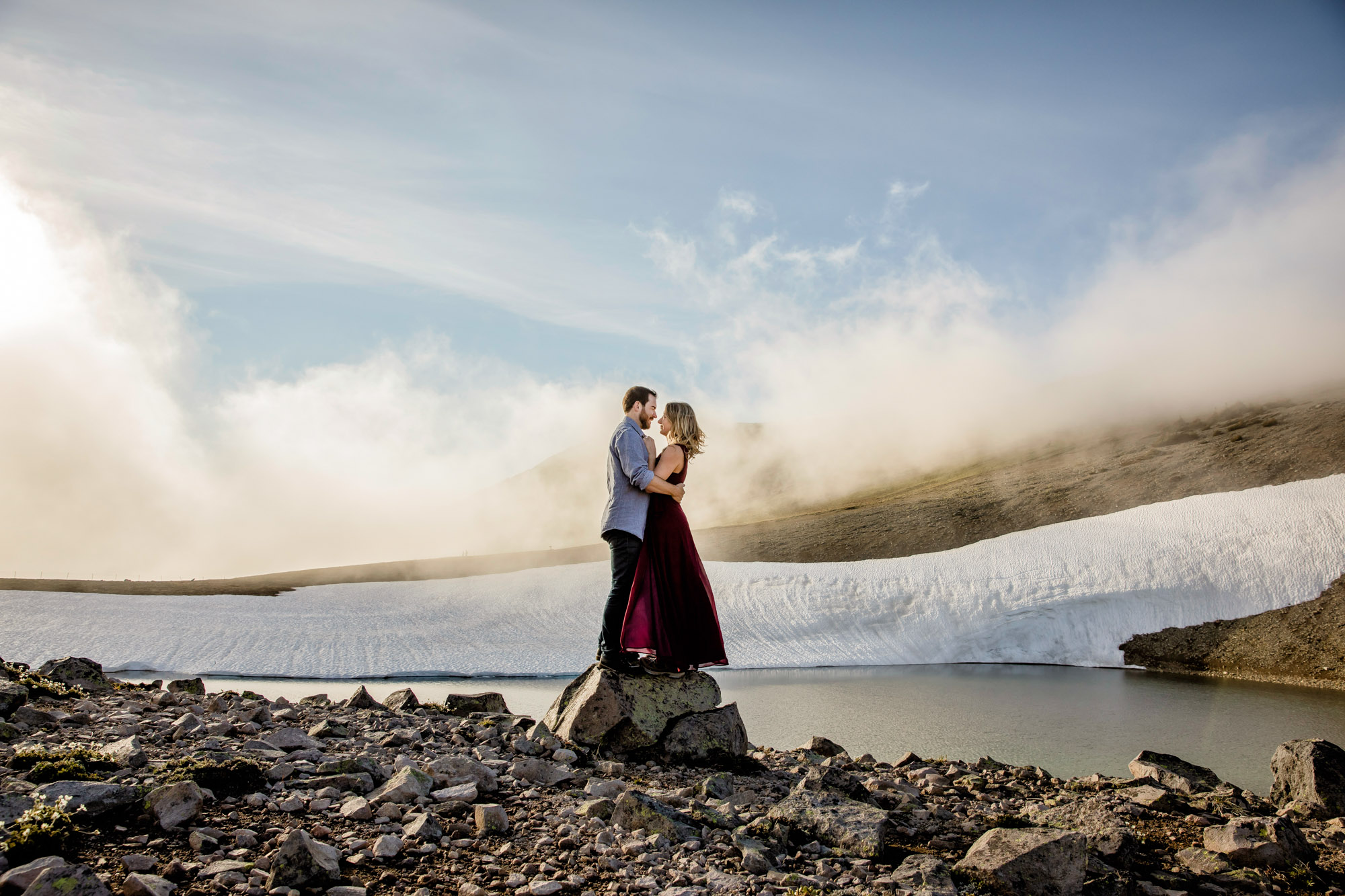 Adventure engagement session at Mount Rainier by Seattle wedding photographer James Thomas Long Photography