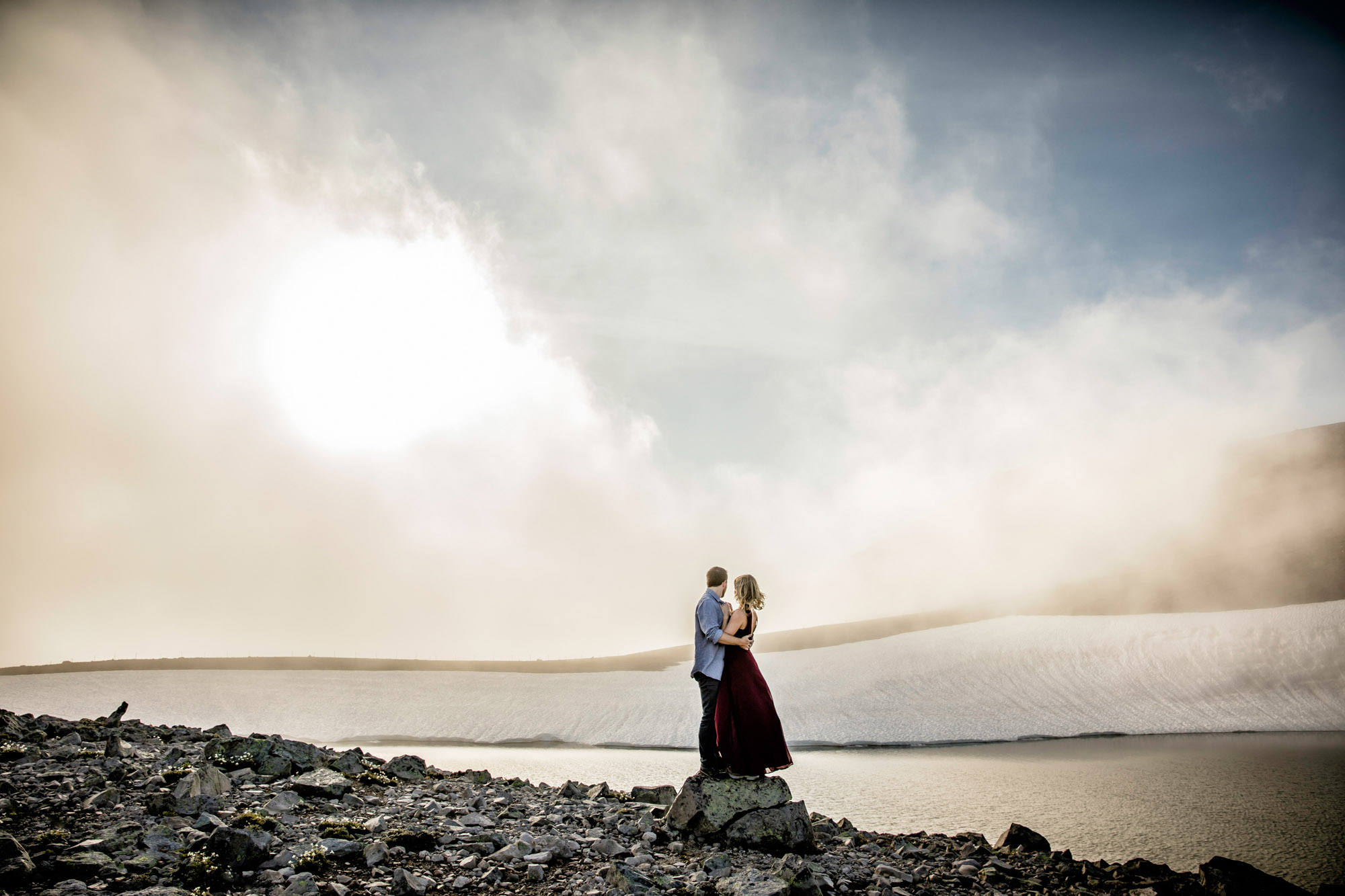 Adventure engagement session at Mount Rainier by Seattle wedding photographer James Thomas Long Photography