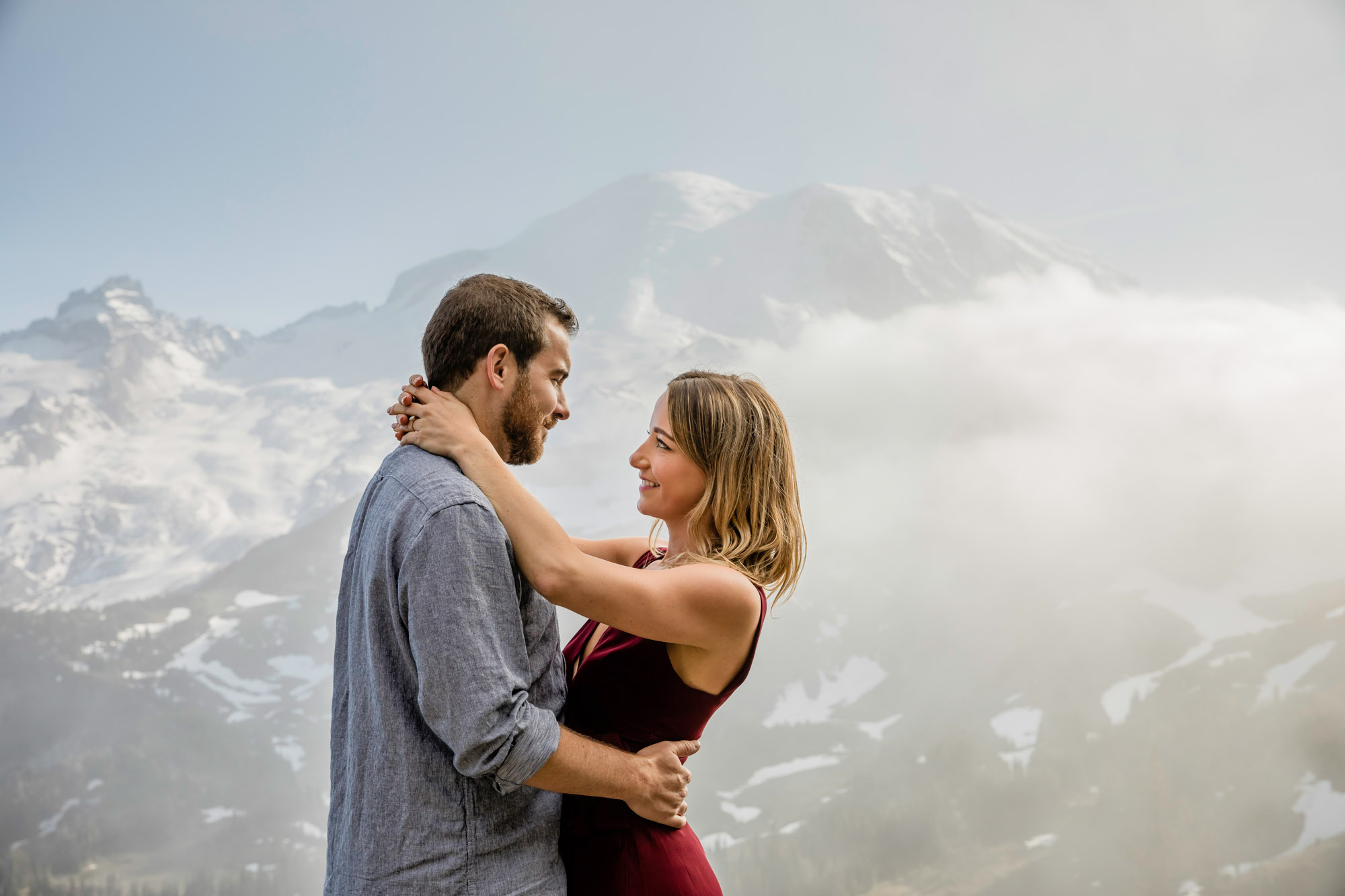 Adventure engagement session at Mount Rainier by Seattle wedding photographer James Thomas Long Photography