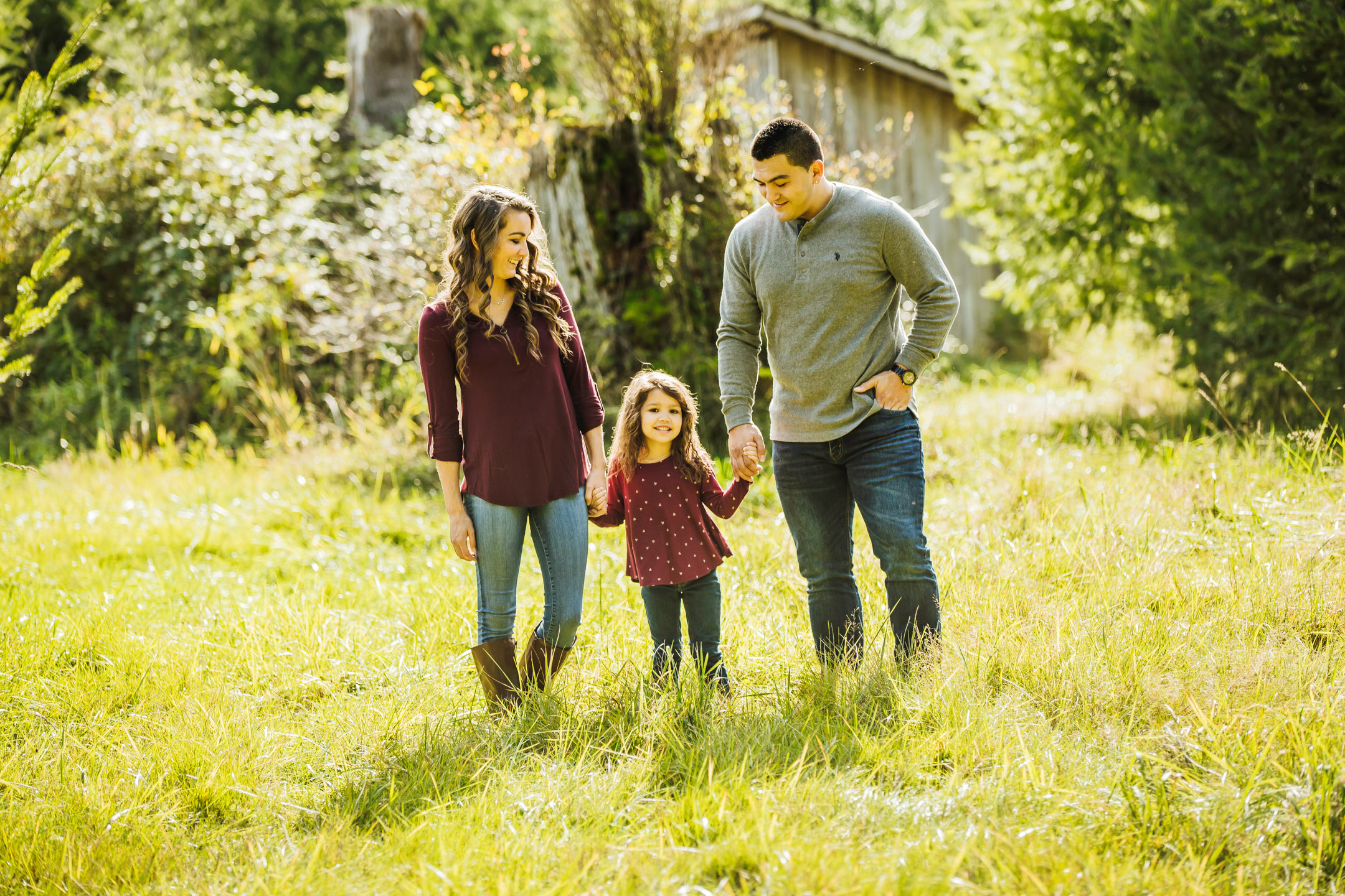 Family of three photography session at Snoqualmie Falls by James Thomas Long Photography