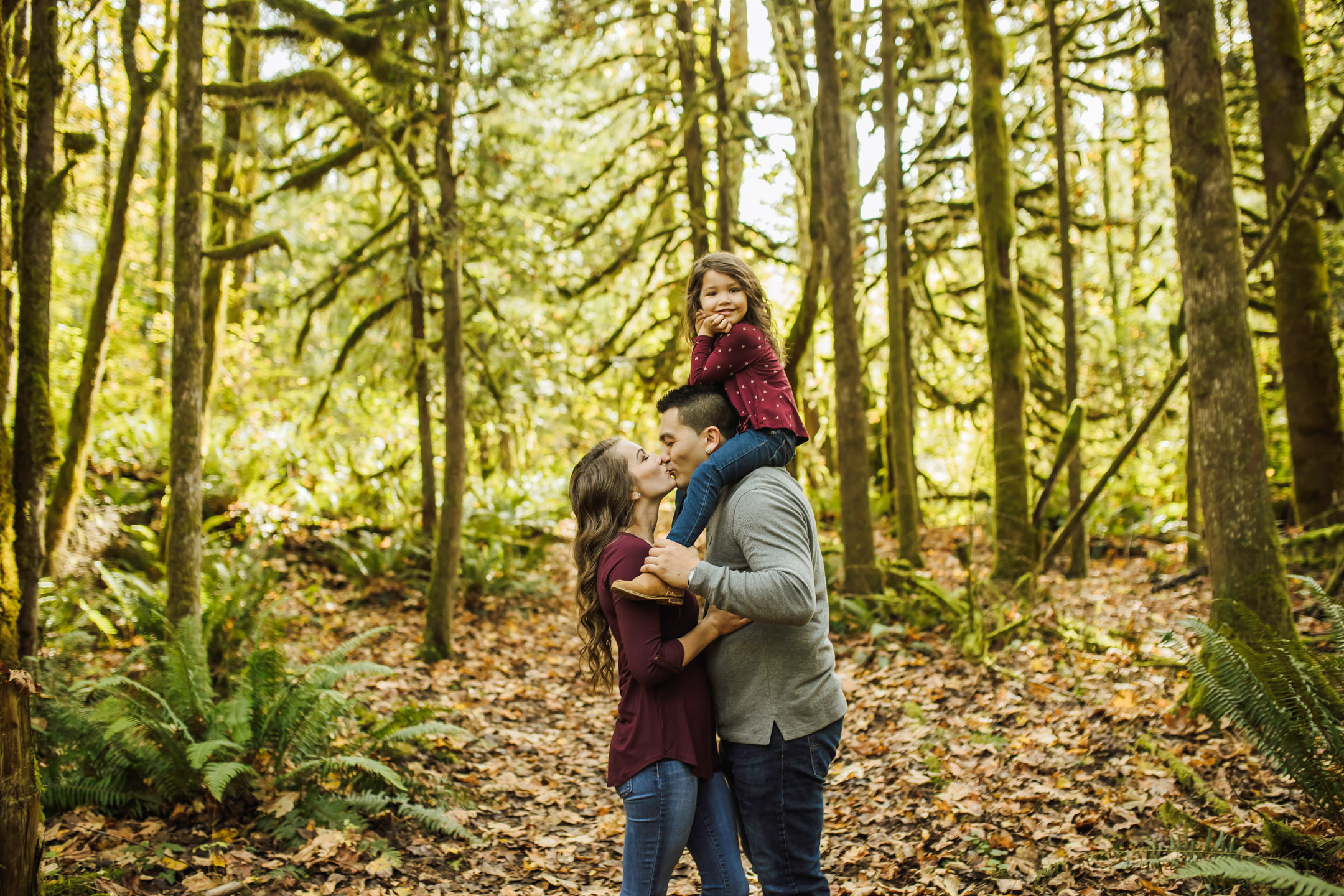 Family of three photography session at Snoqualmie Falls by James Thomas Long Photography