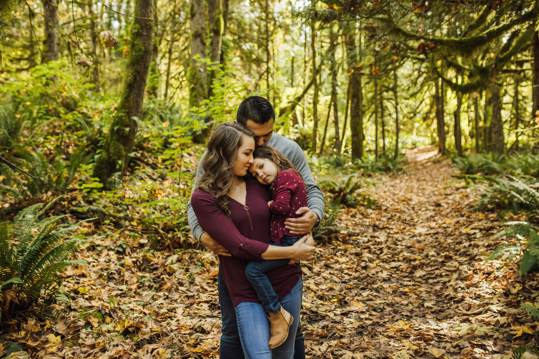 Family of three photography session at Snoqualmie Falls by James Thomas Long Photography