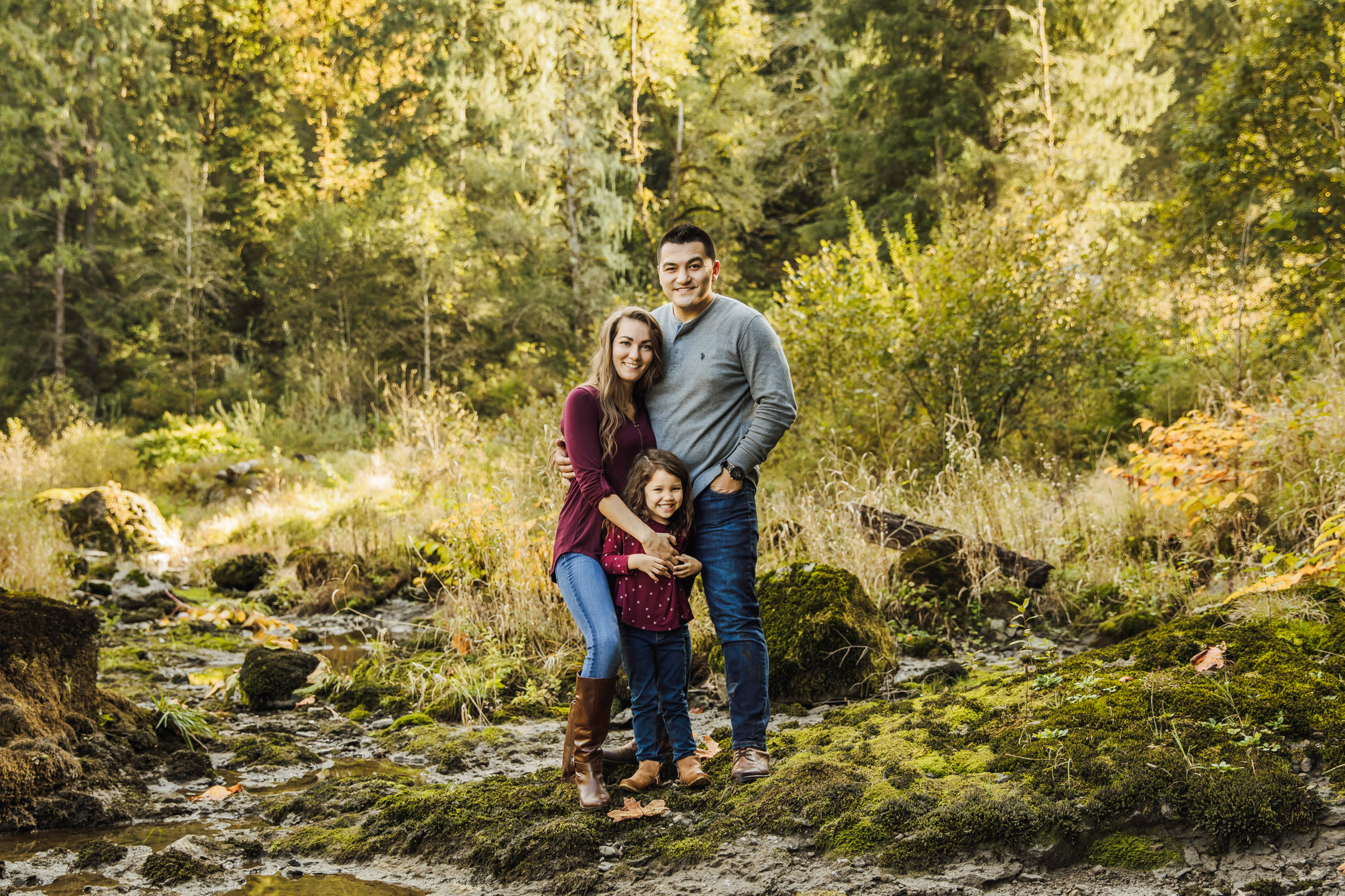 Family of three photography session at Snoqualmie Falls by James Thomas Long Photography