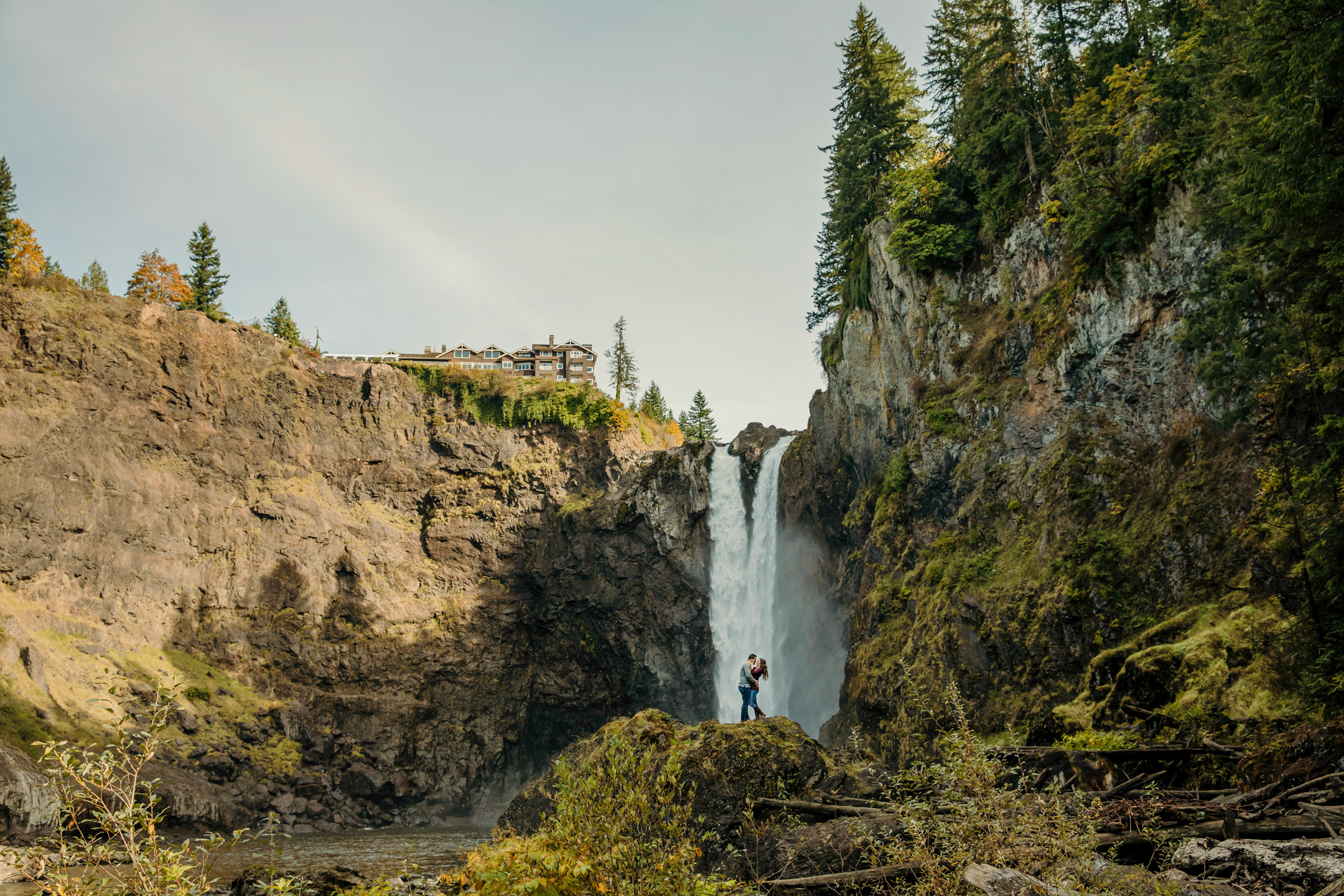 Family of three photography session at Snoqualmie Falls by James Thomas Long Photography