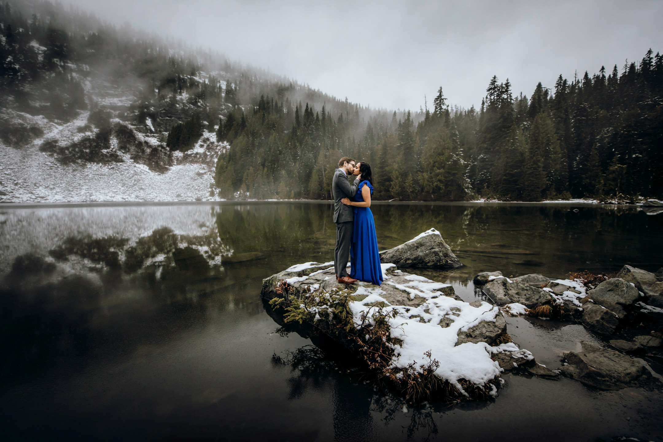 Cascade Mountain adventure engagement session in the snow by James Thomas Long Photography