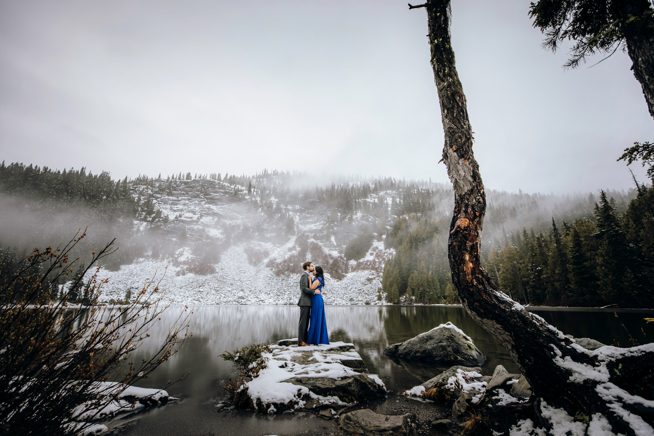 Cascade Mountain adventure engagement session in the snow by James Thomas Long Photography