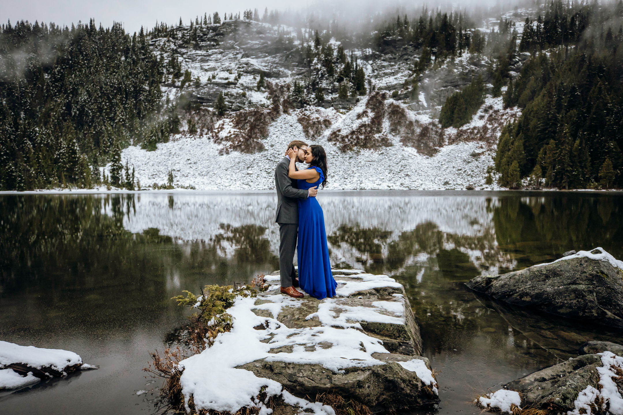 Cascade Mountain adventure engagement session in the snow by James Thomas Long Photography