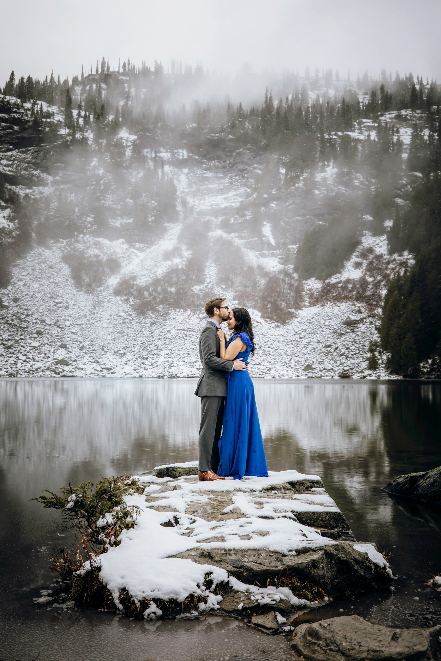 Cascade Mountain adventure engagement session in the snow by James Thomas Long Photography