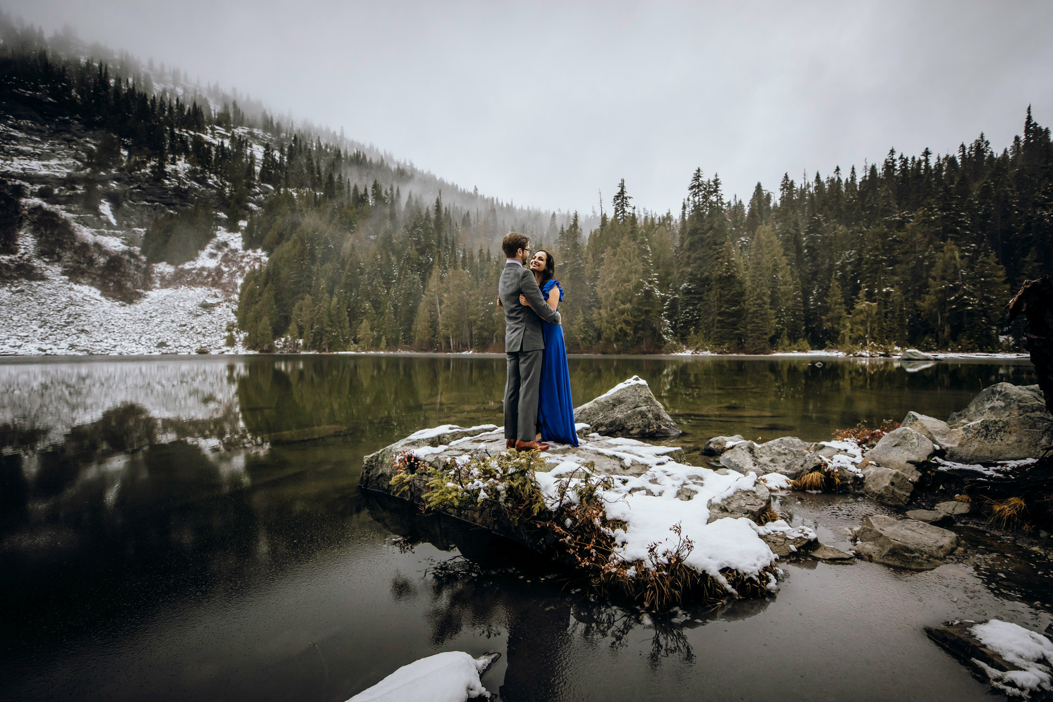 Cascade Mountain adventure engagement session in the snow by James Thomas Long Photography