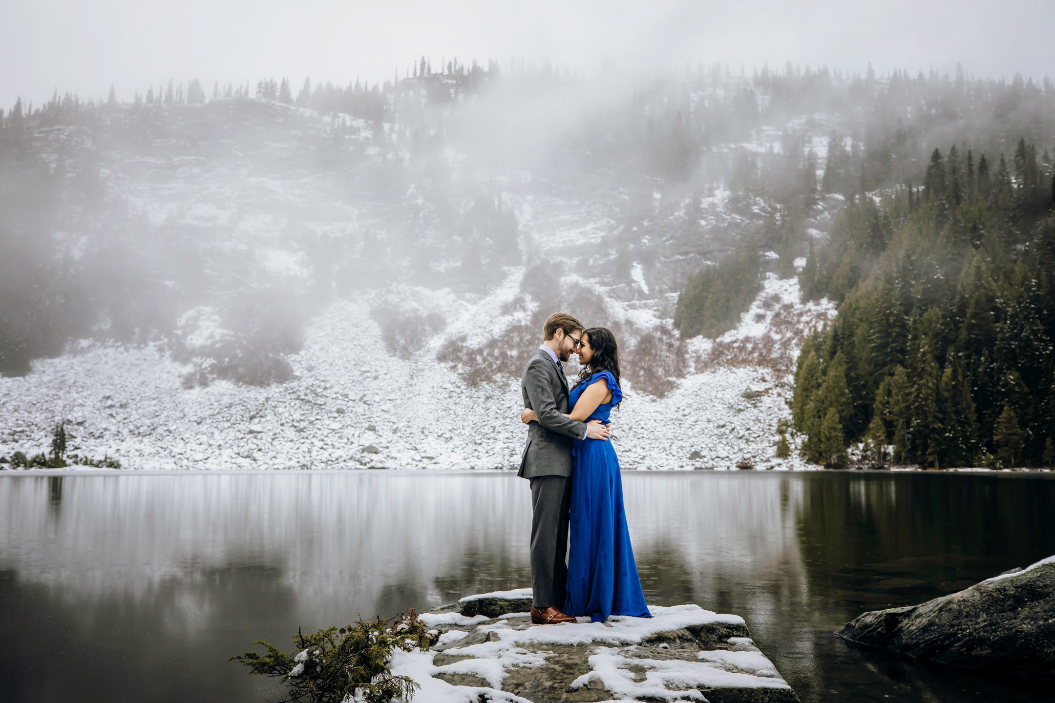 Cascade Mountain adventure engagement session in the snow by James Thomas Long Photography