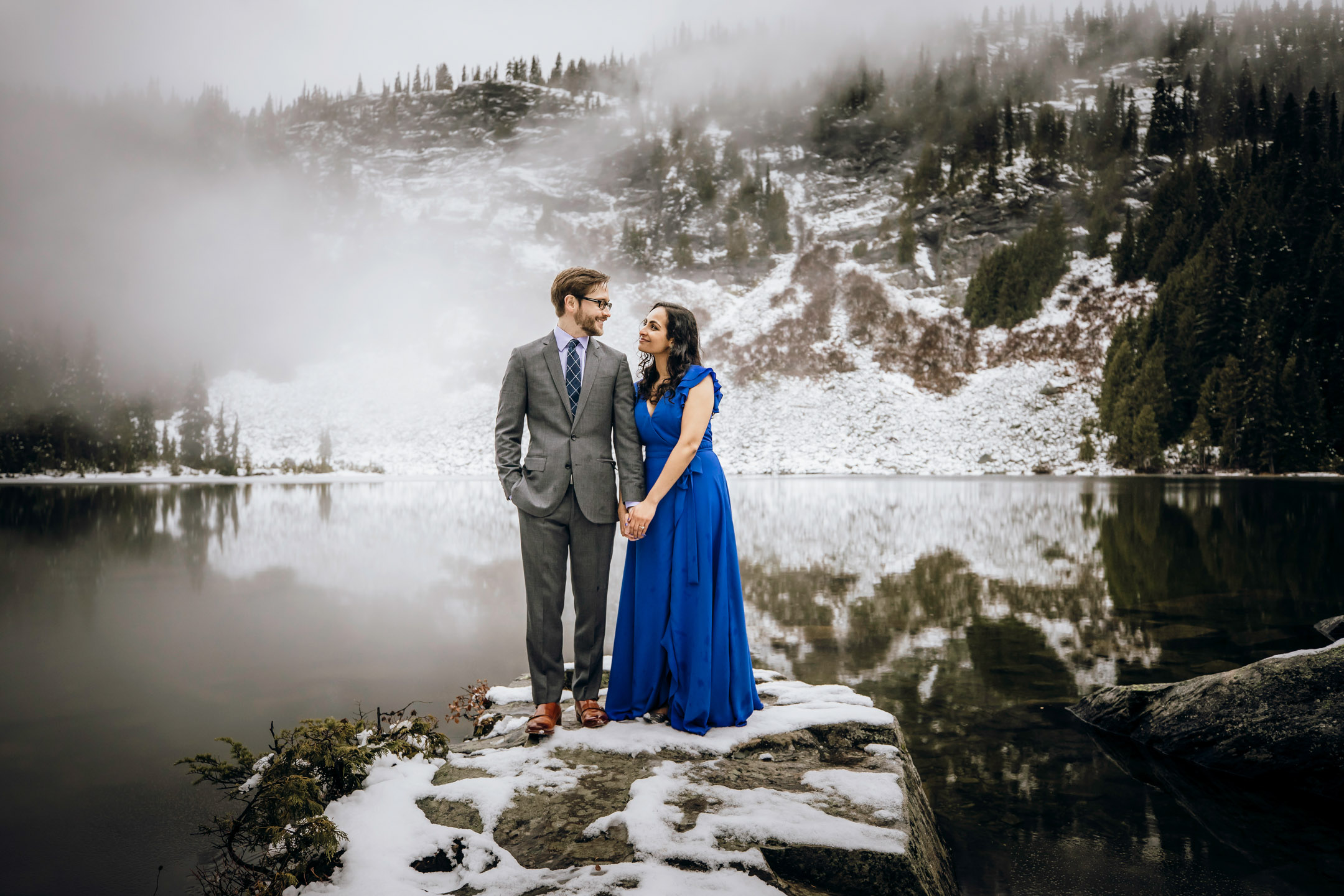 Cascade Mountain adventure engagement session in the snow by James Thomas Long Photography