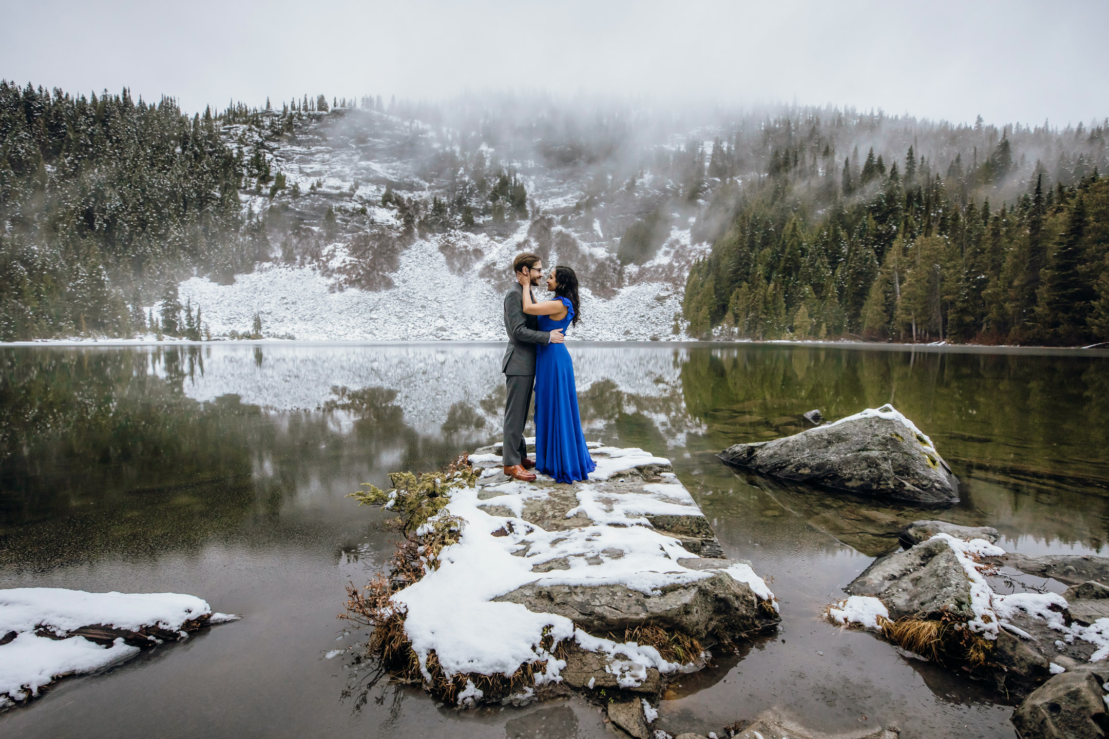 Cascade Mountain adventure engagement session in the snow by James Thomas Long Photography