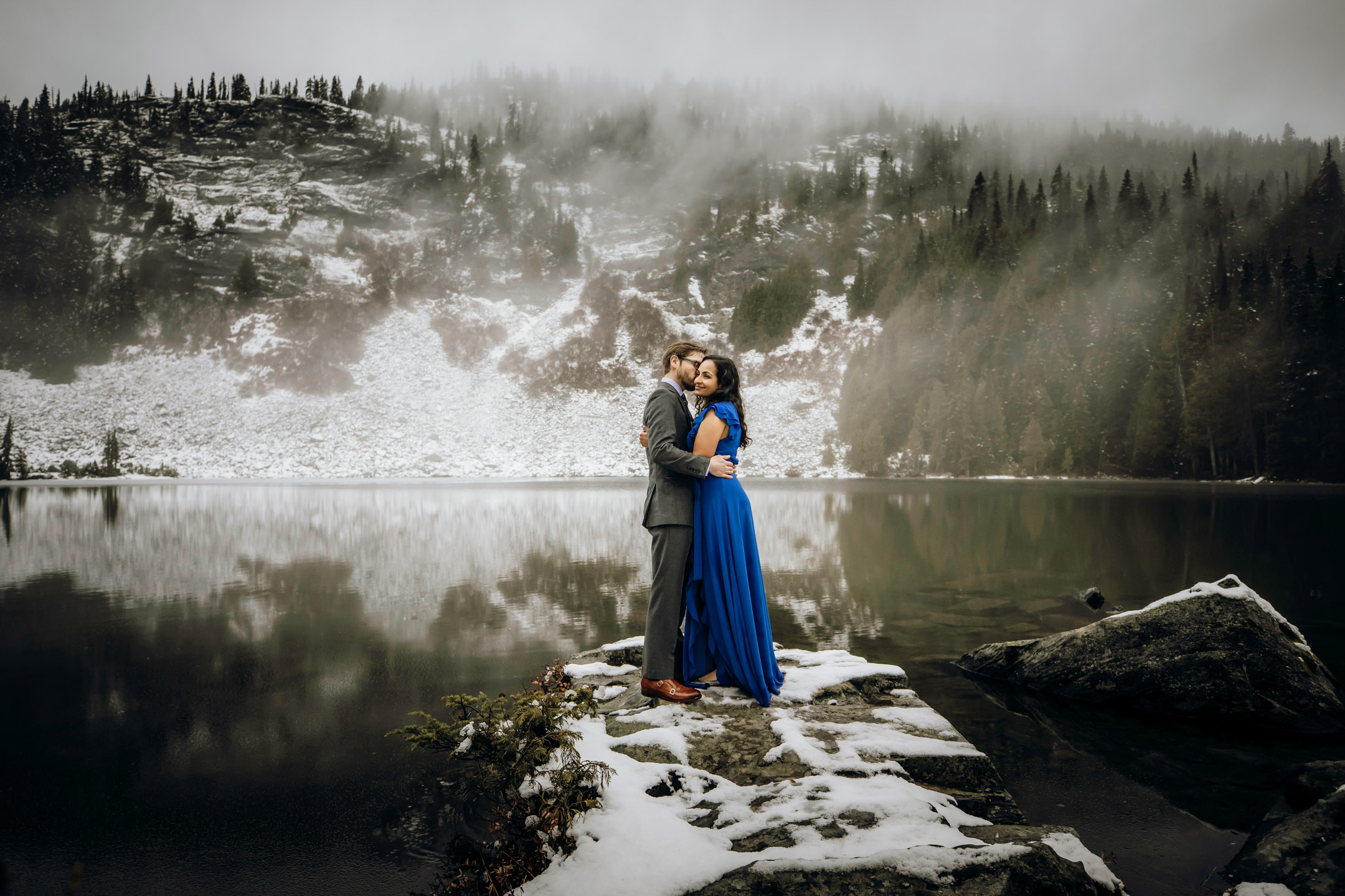 Cascade Mountain adventure engagement session in the snow by James Thomas Long Photography