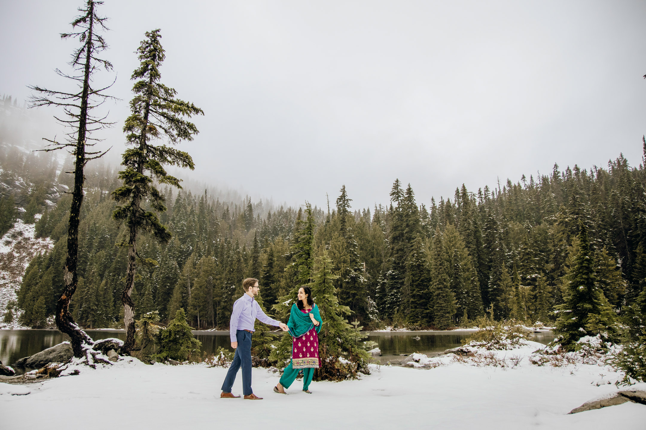 Cascade Mountain adventure engagement session in the snow by James Thomas Long Photography