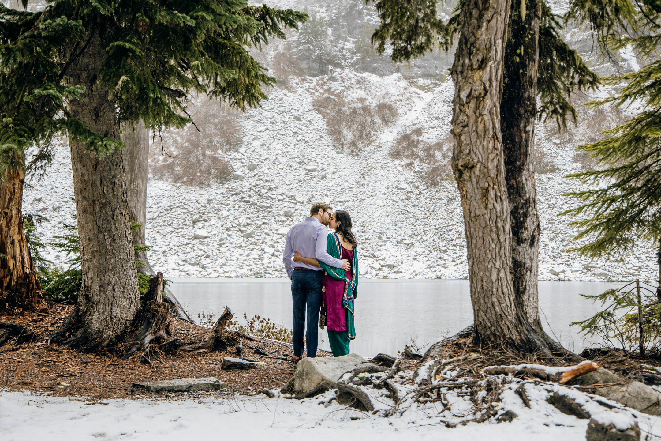 Cascade Mountain adventure engagement session in the snow by James Thomas Long Photography