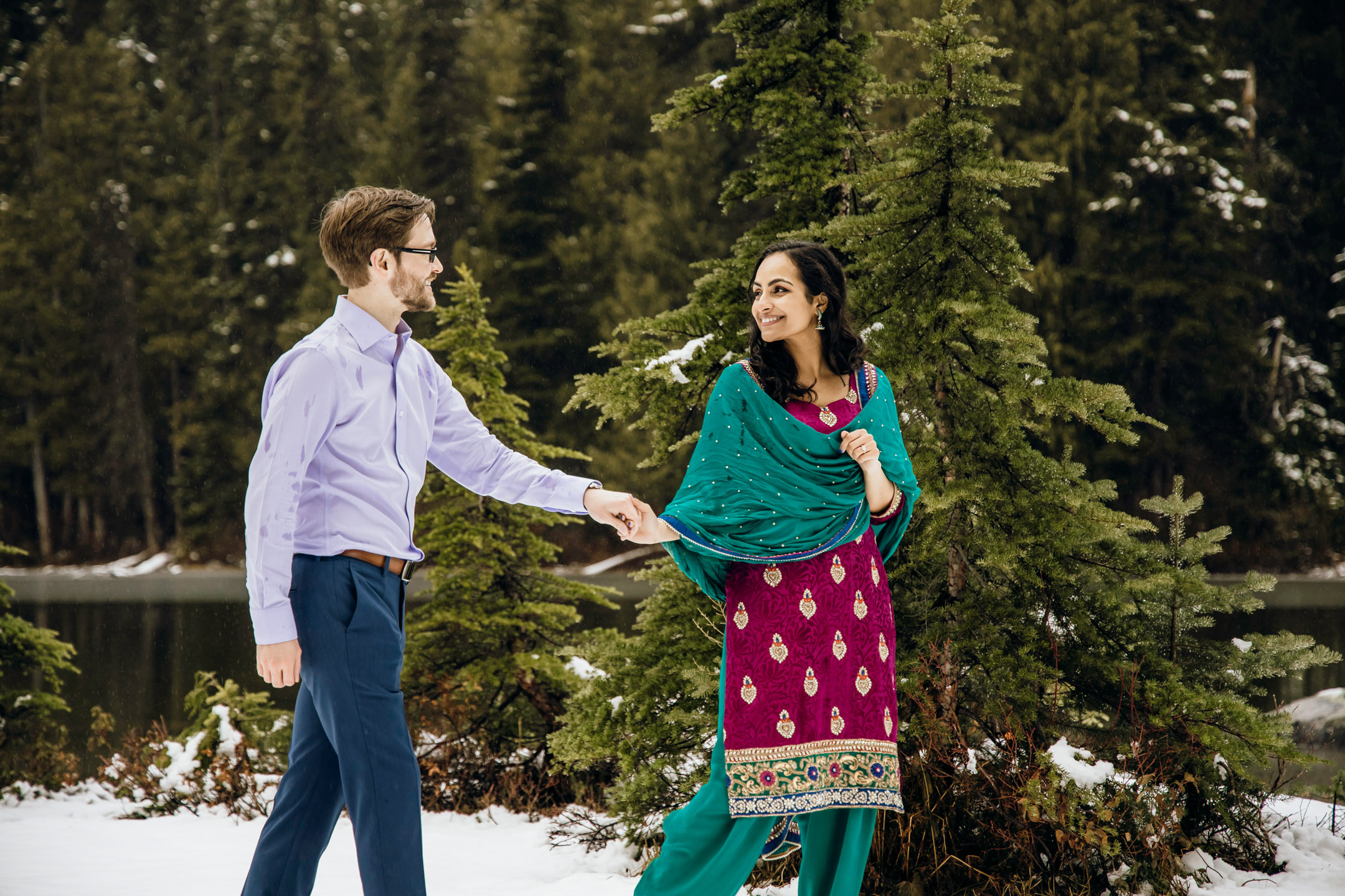 Cascade Mountain adventure engagement session in the snow by James Thomas Long Photography