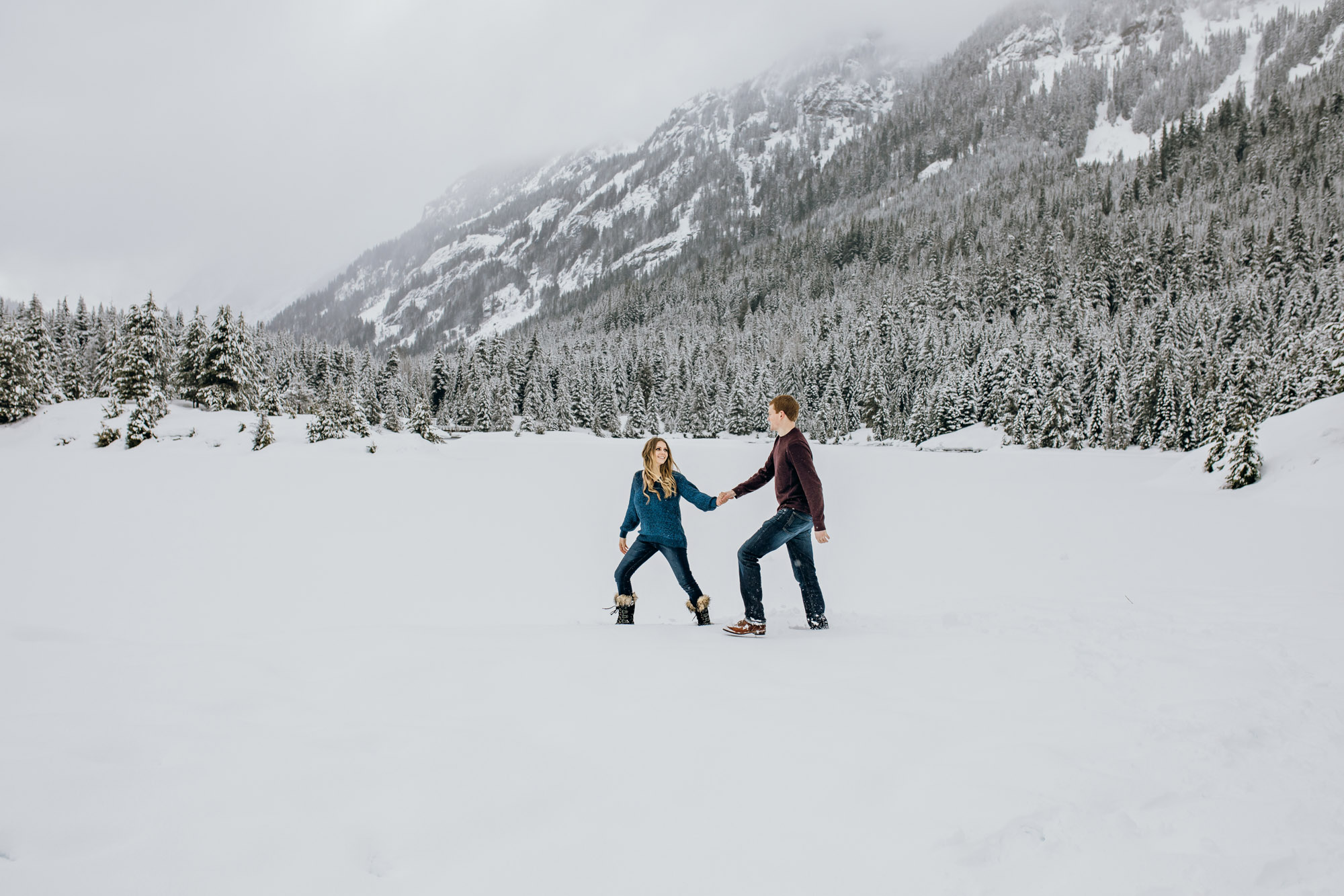 Snoqualmie Pass adventure engagement session by Seattle wedding photographer James Thomas Long Photography