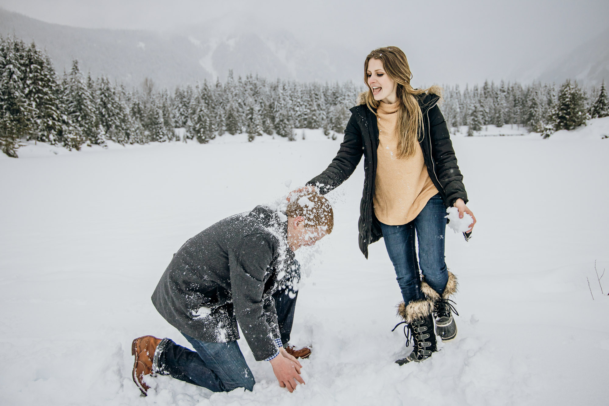 Snoqualmie Pass adventure engagement session by Seattle wedding photographer James Thomas Long Photography