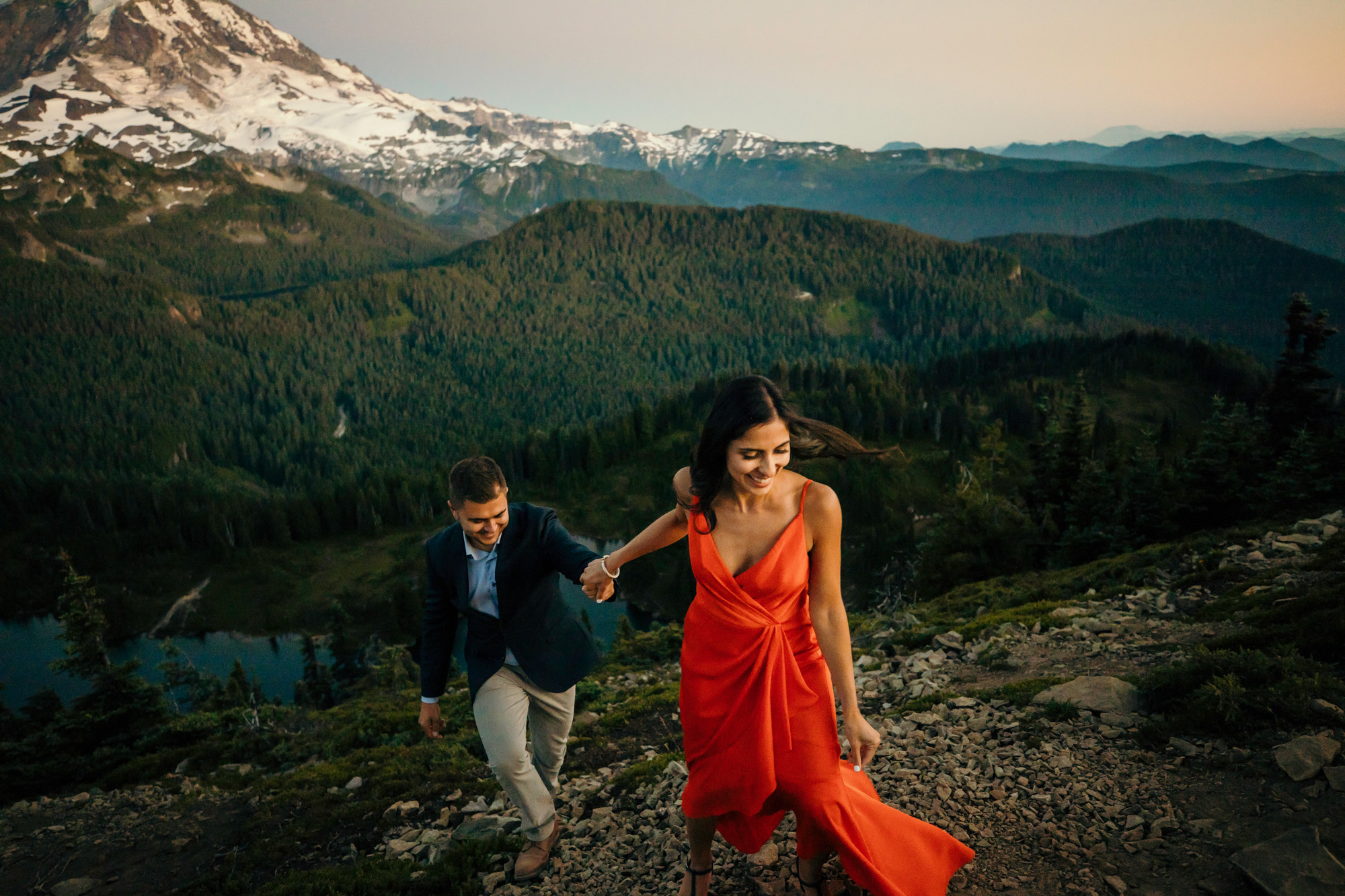 Mount Rainier adventure engagement session by Seattle wedding photographer James Thomas Long Photography