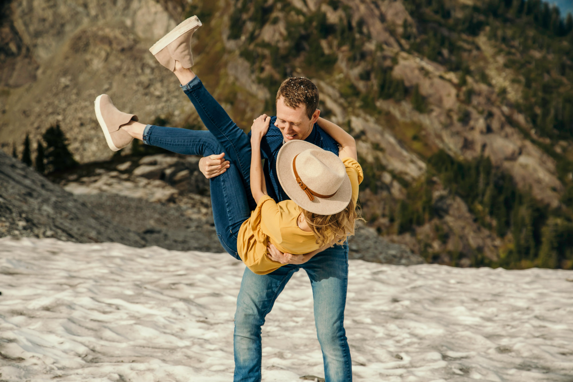 Adventure engagement session in the mountains by Seattle wedding photographer James Thomas Long Photography