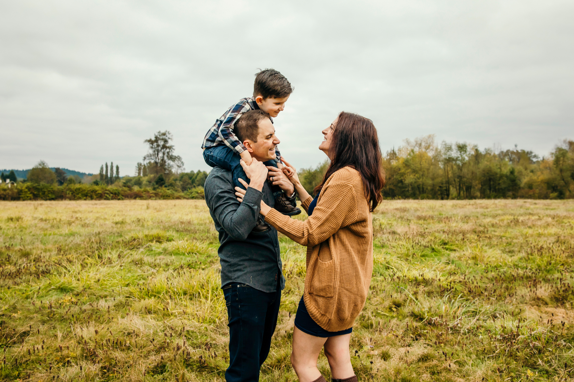 Family of Three in Carnation by Snoqualmie Family Photographer James Thomas Long Photography