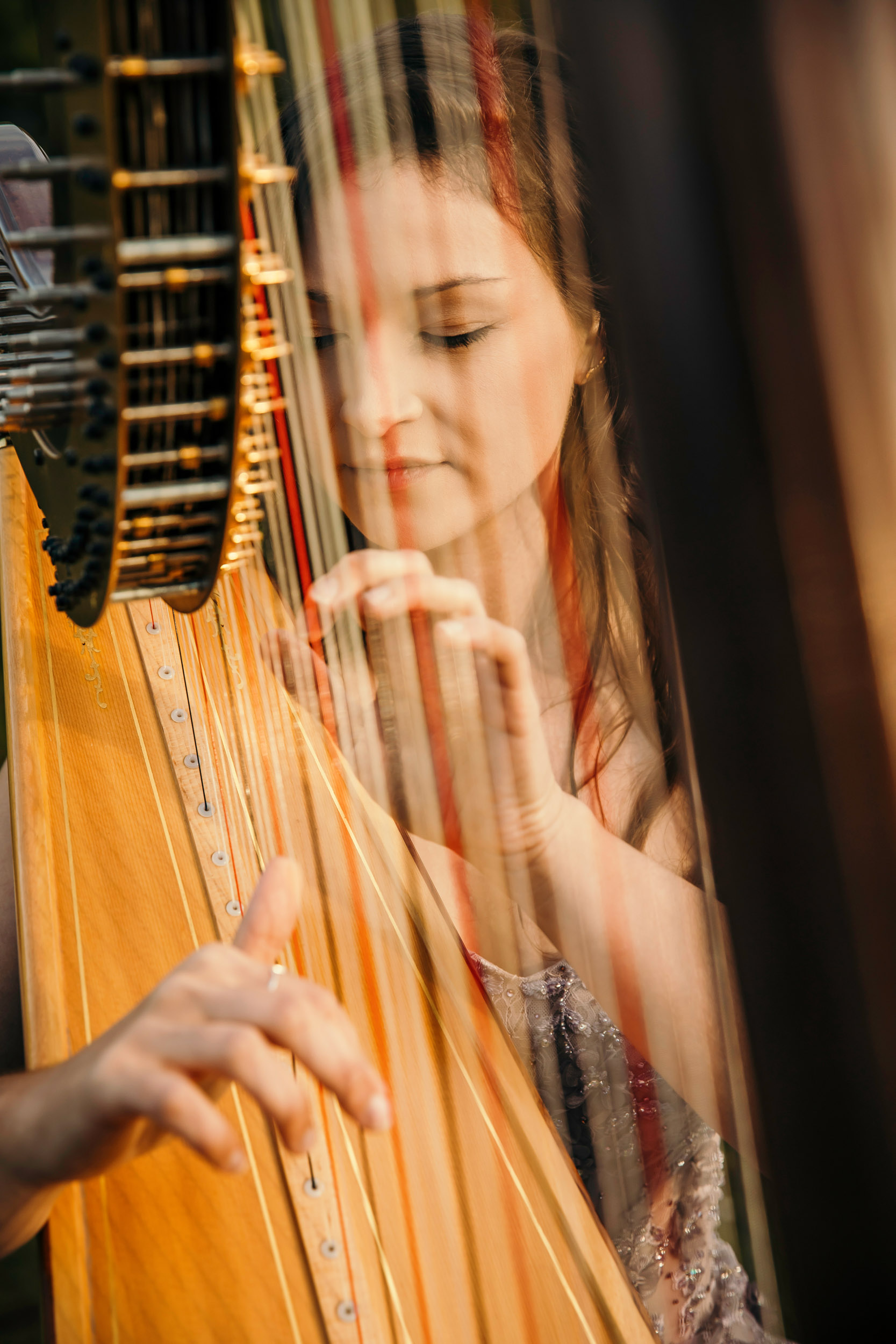 Portrait of a harpist in the Cascade Mountains by Seattle portrait photographer James Thomas Long Photography