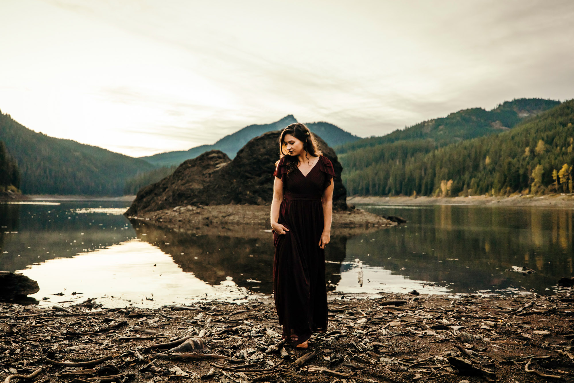 Portrait of a harpist in the Cascade Mountains by Seattle portrait photographer James Thomas Long Photography