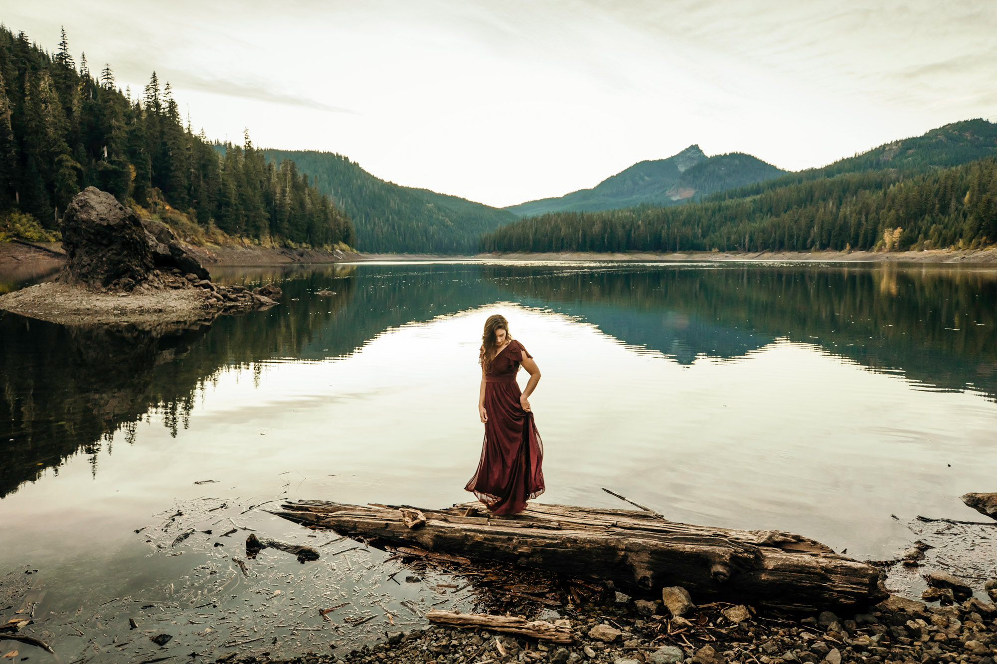 Portrait of a harpist in the Cascade Mountains by Seattle portrait photographer James Thomas Long Photography