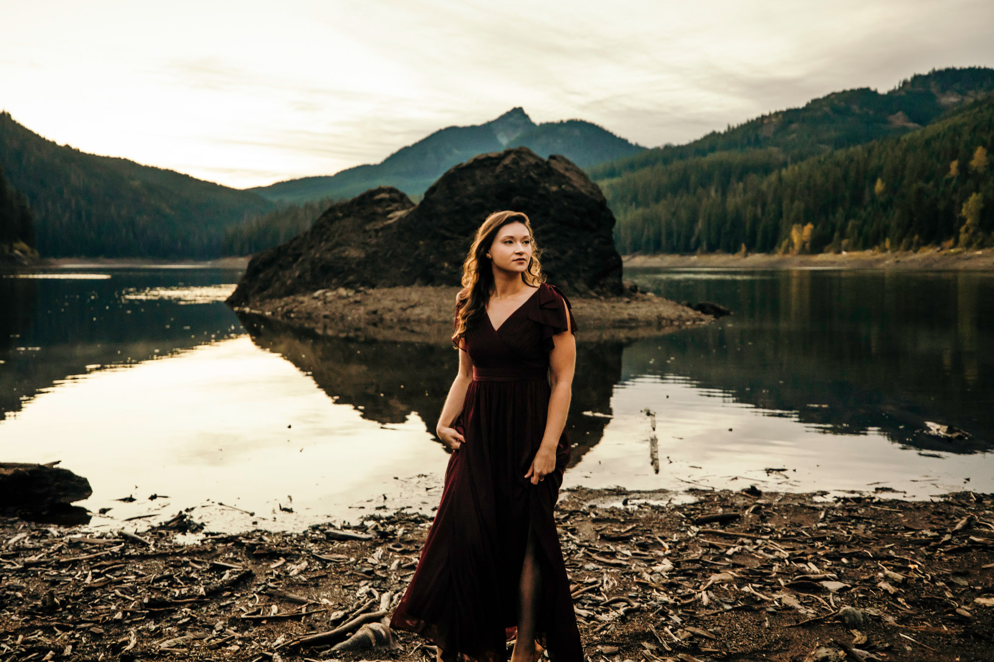 Portrait of a harpist in the Cascade Mountains by Seattle portrait photographer James Thomas Long Photography