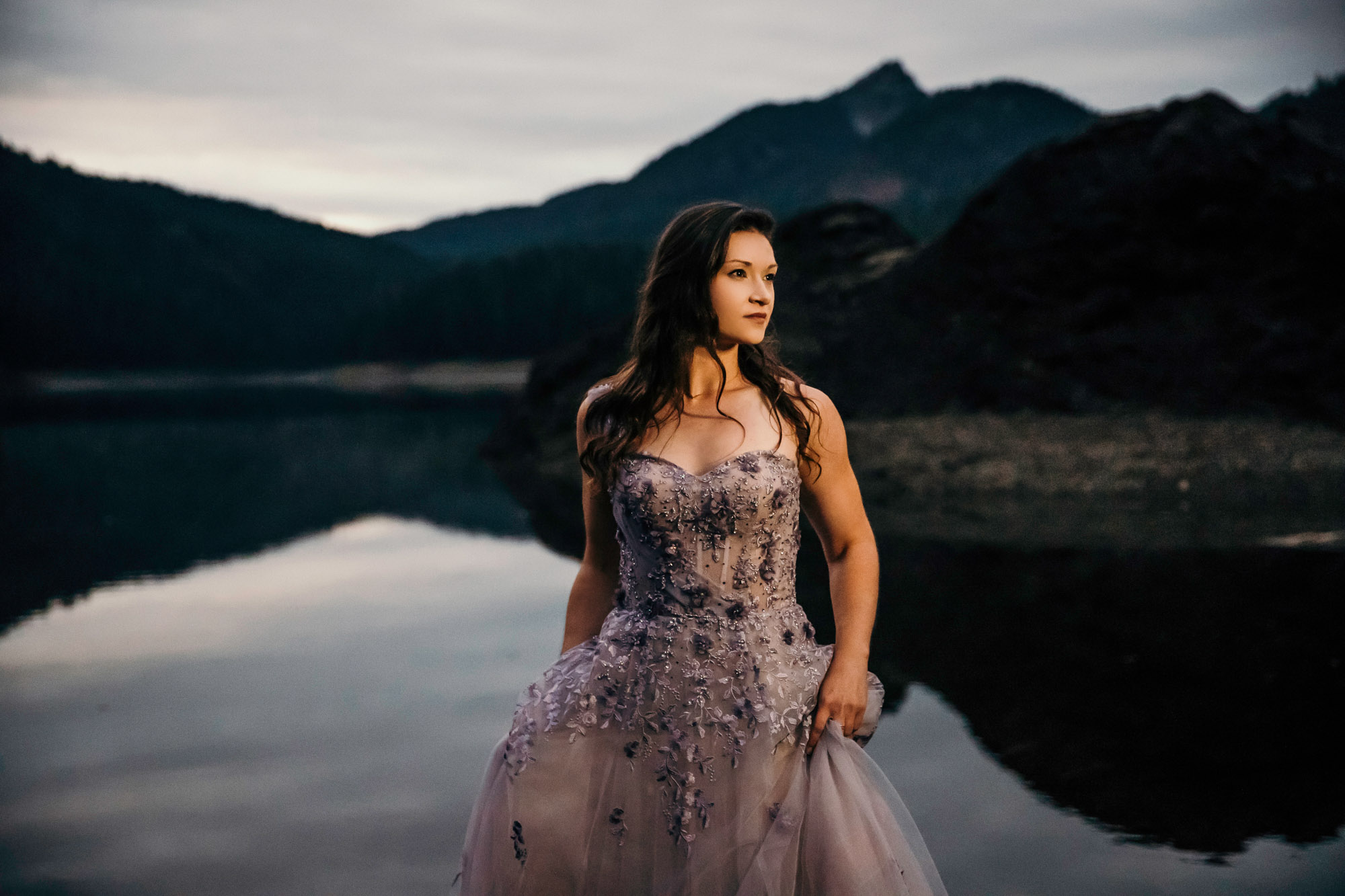 Portrait of a harpist in the Cascade Mountains by Seattle portrait photographer James Thomas Long Photography