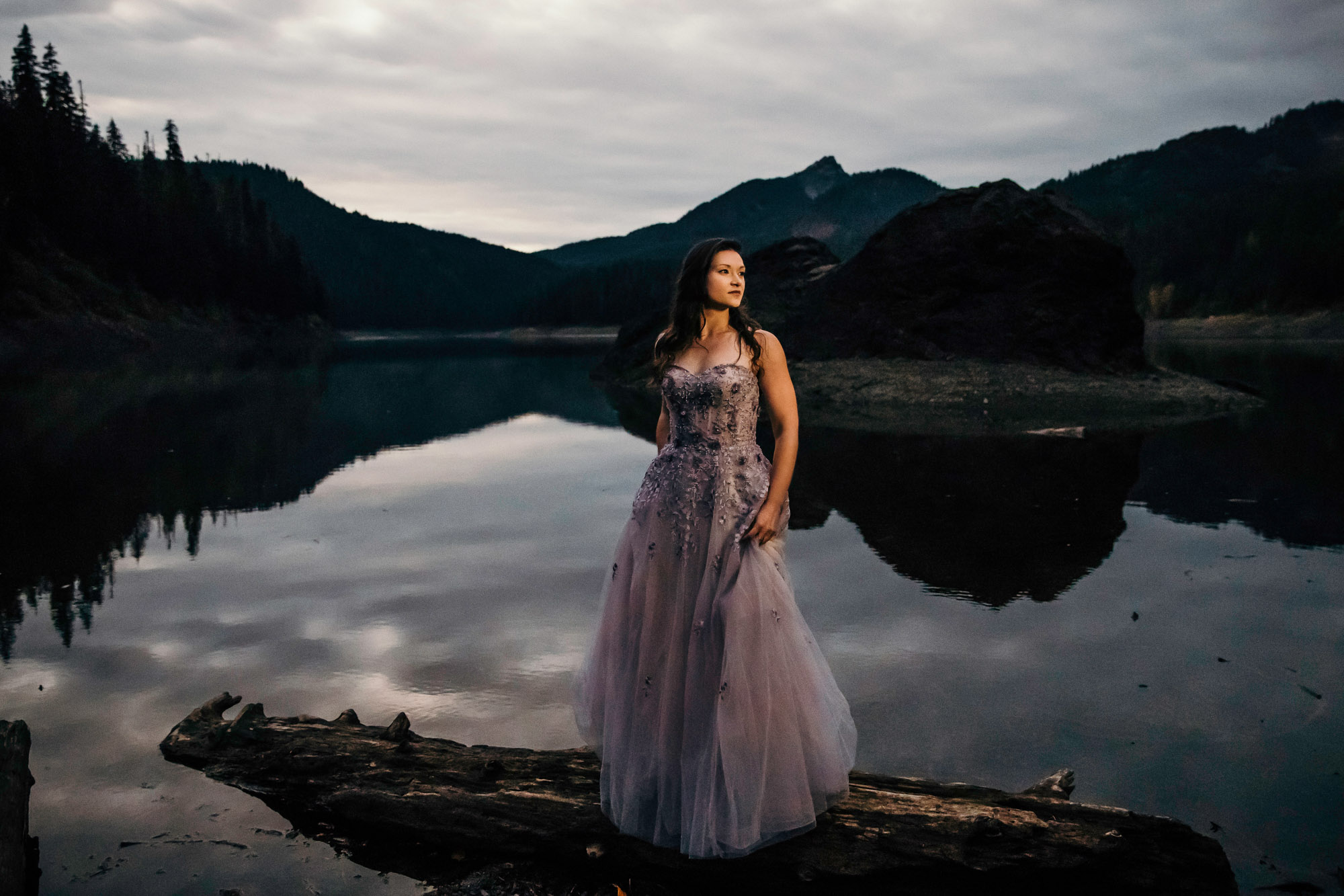 Portrait of a harpist in the Cascade Mountains by Seattle portrait photographer James Thomas Long Photography