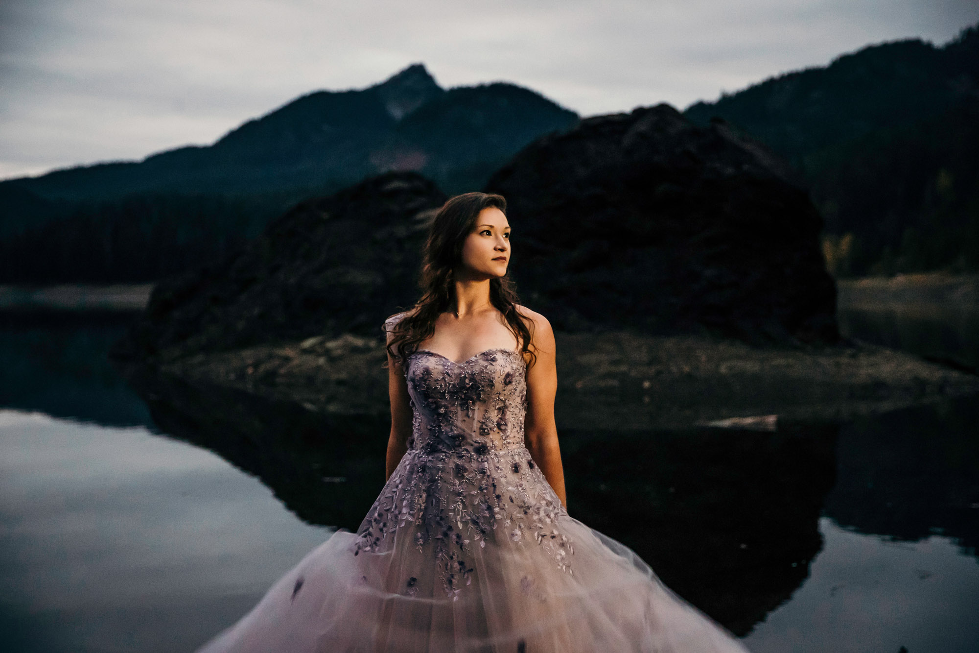 Portrait of a harpist in the Cascade Mountains by Seattle portrait photographer James Thomas Long Photography