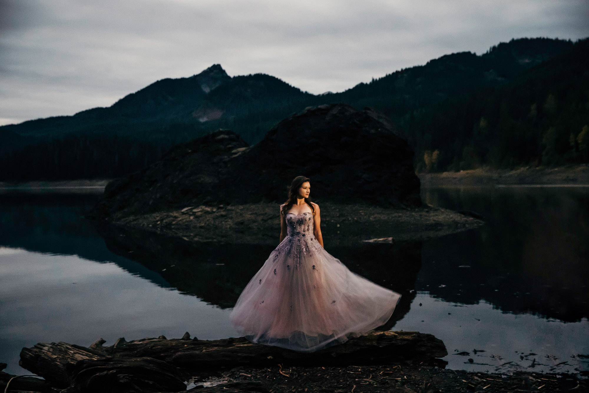 Portrait of a harpist in the Cascade Mountains by Seattle portrait photographer James Thomas Long Photography