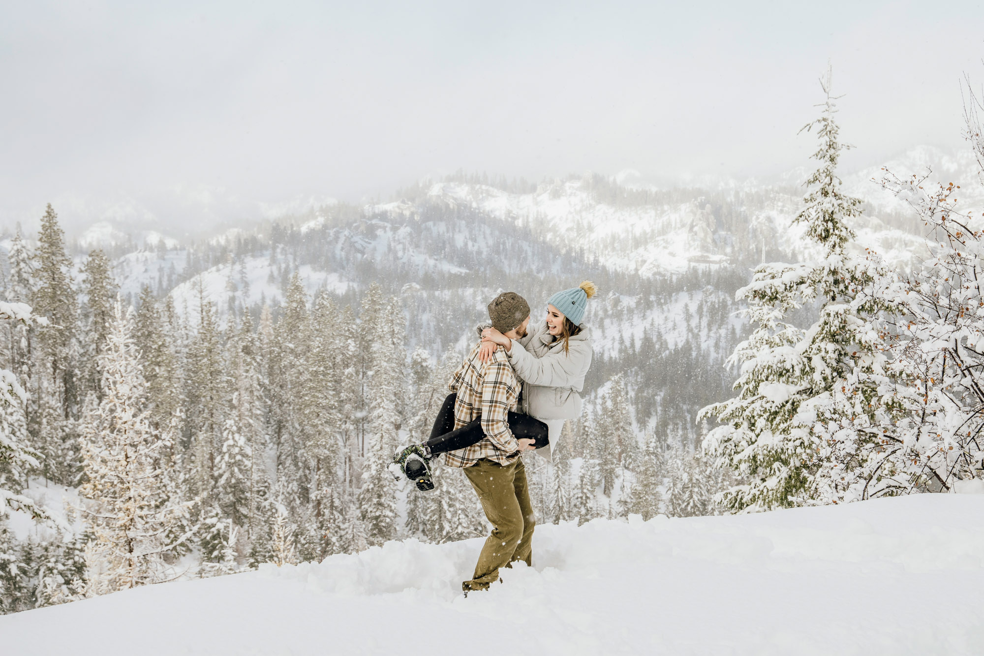 Adventure engagement session in the snow by Seattle wedding photographer James Thomas Long Photography