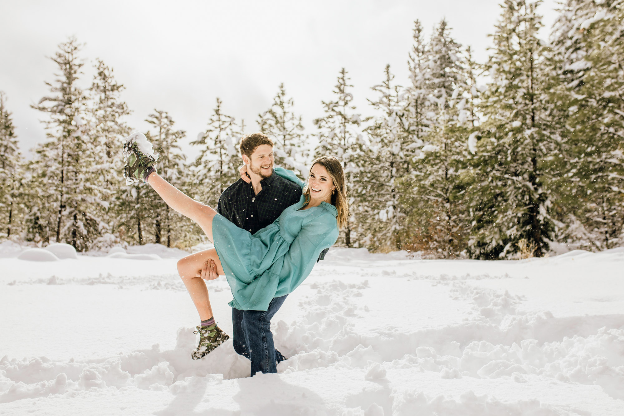 Adventure engagement session in the snow by Seattle wedding photographer James Thomas Long Photography