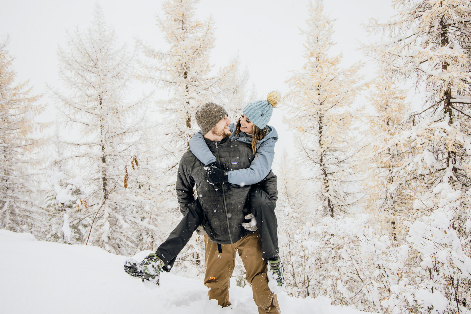 Adventure engagement session in the snow by Seattle wedding photographer James Thomas Long Photography