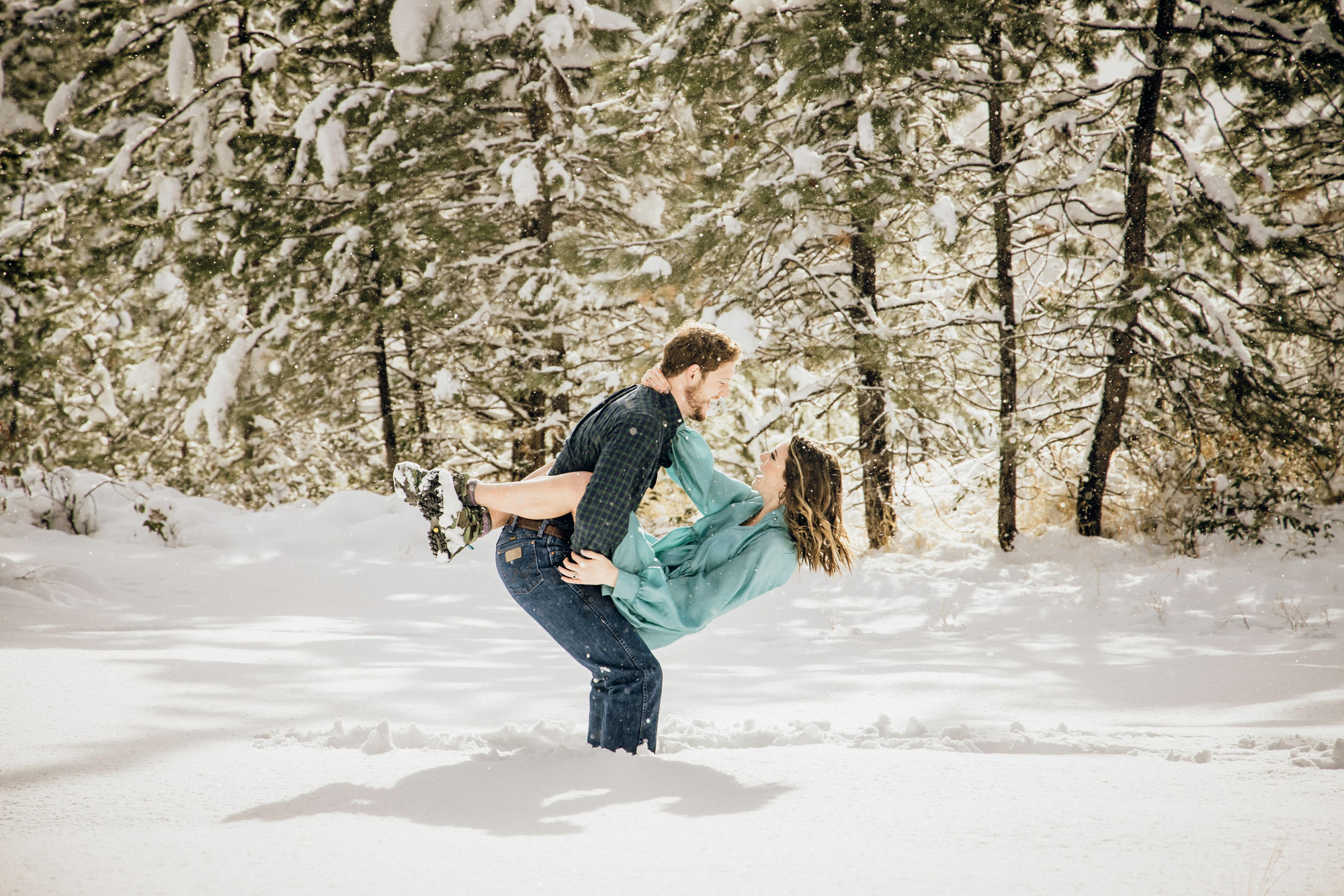 Adventure engagement session in the snow by Seattle wedding photographer James Thomas Long Photography